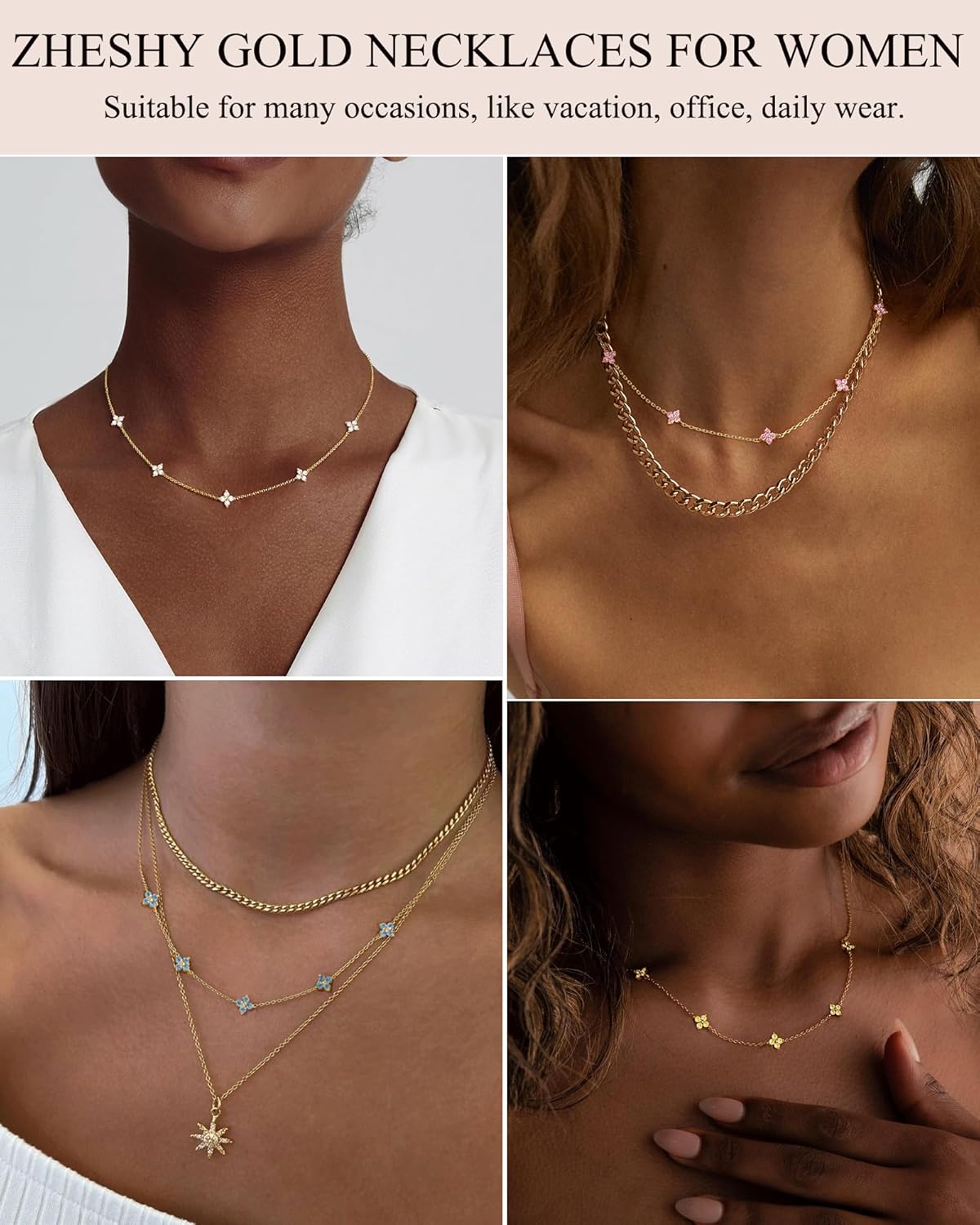 Birthstone Gold Necklace for Women Dainty Non Tarnish 14K Gold Plated Diamond Choker Necklaces Clover Emerald Green Cubic Zirconia Necklace Birthday Valentine's Day Gifts Womens Prom Gold Jewelry