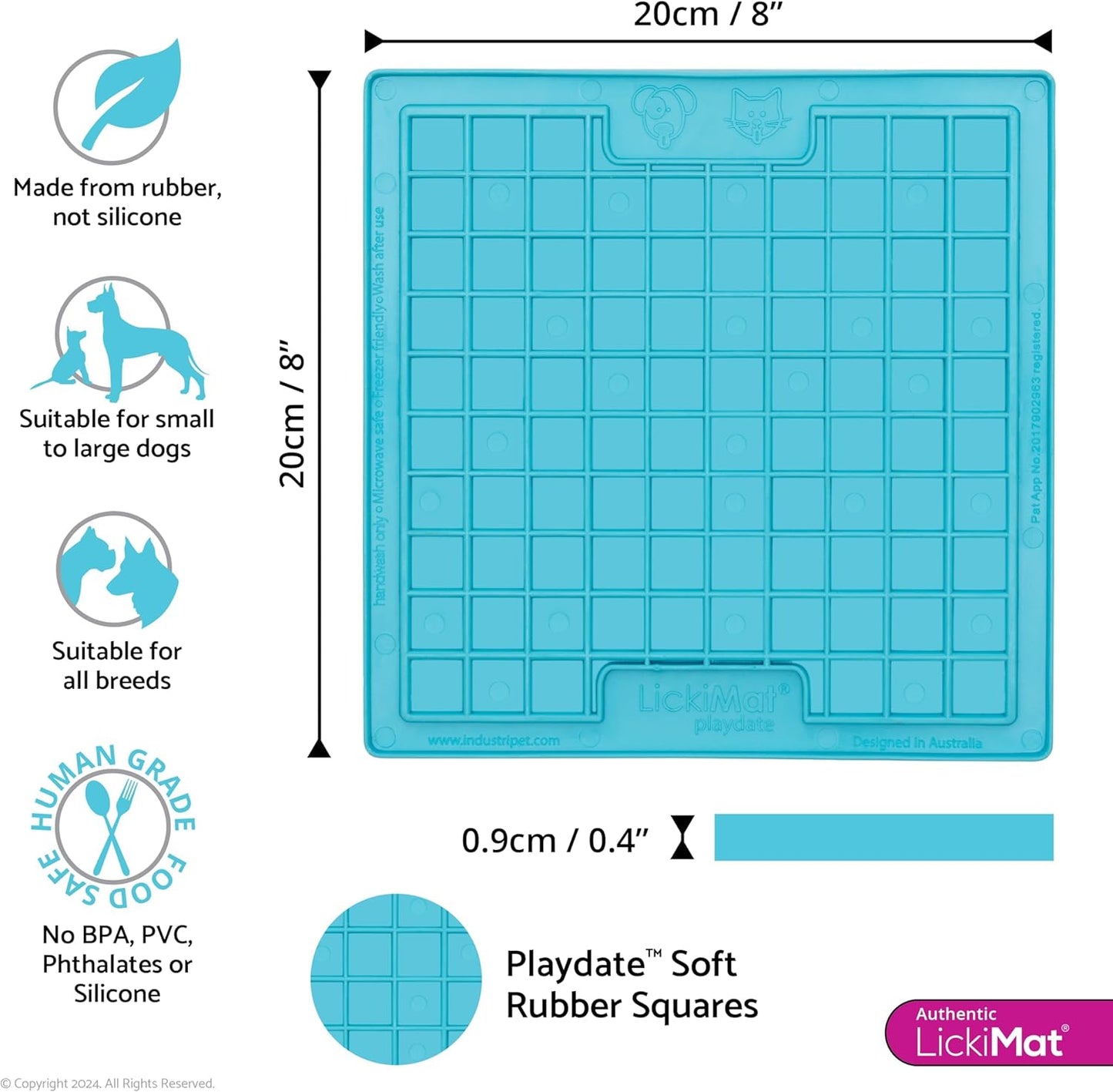 LickiMat Classic Playdate Slow Feeder for Dogs Lick Mat Boredom Anxiety Reducer Perfect for Food Treats Yogurt Liquid Food Peanut Butter Fun Alternative to a Slow Feed Dog Bowl, Turquoise