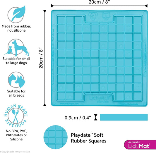 LickiMat Classic Playdate Slow Feeder for Dogs Lick Mat Boredom Anxiety Reducer Perfect for Food Treats Yogurt Liquid Food Peanut Butter Fun Alternative to a Slow Feed Dog Bowl, Turquoise