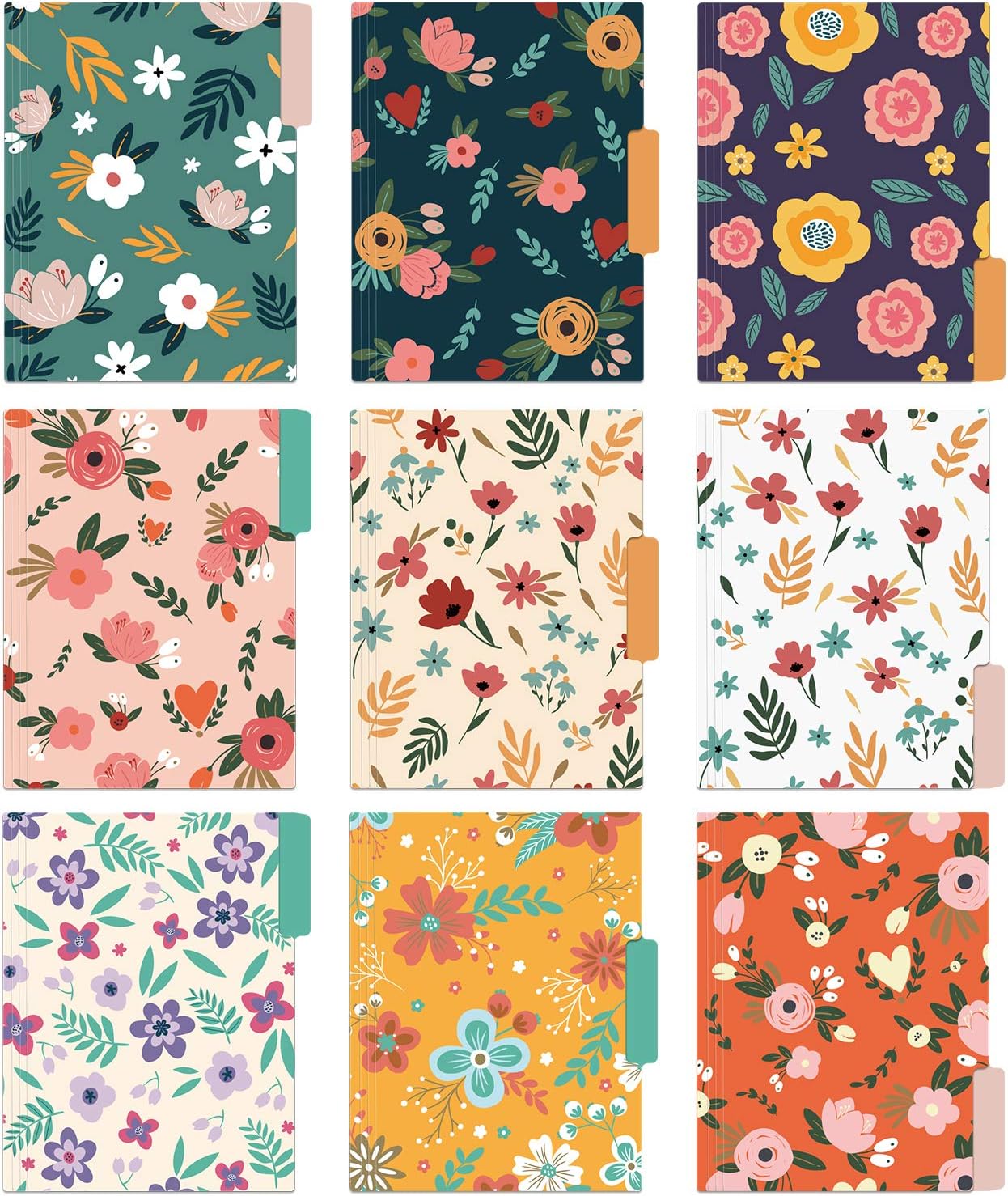 EOOUT 18 Pack Decorative File Folders Floral Folders Cute File Folder, Letter Size Colored File Folders,1/3-Cut Tabs, 9.6 x 11.6 Inches, for Office, School, Home
