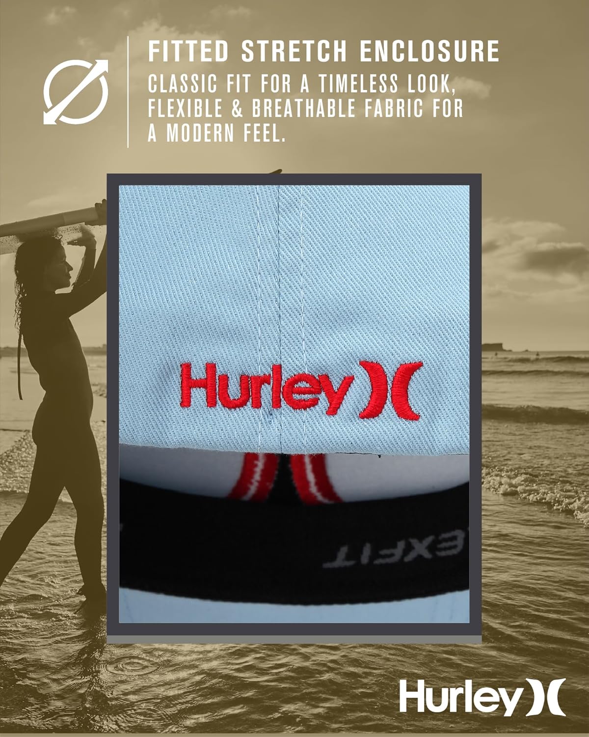 Hurley Mens Baseball Cap - Flexfit Fitted Baseball Caps for Men (Sizes: S-XL)