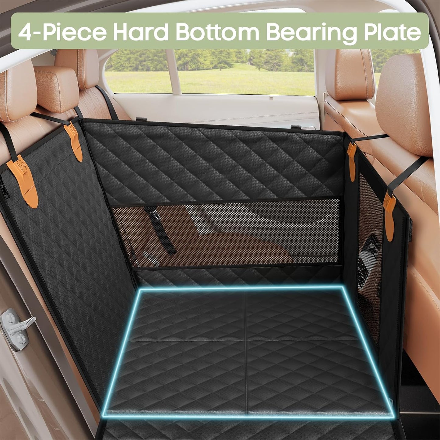 Dog Car Seat for Large Medium Dogs, Back Seat Extender for Pets with Hard Bottom, Strong Support Waterproof Dog Seat Cover with 3 Mesh Windows for Cars, Trucks and SUVs