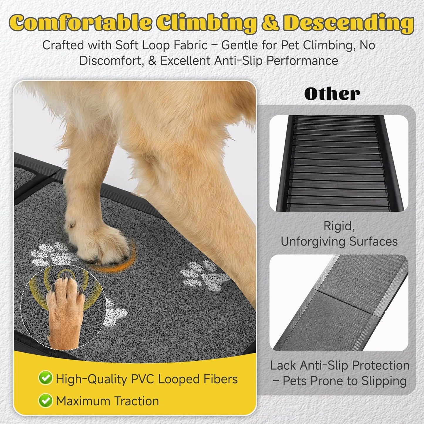 Dog Ramp for Car 71" X-Long & 17" Wider Portable Dog Ramps for Large Dogs Non Slip Rug Surface Extended Step Design for SUV Car and Truck Folding Dog Ramp Supports Up to 270LBS