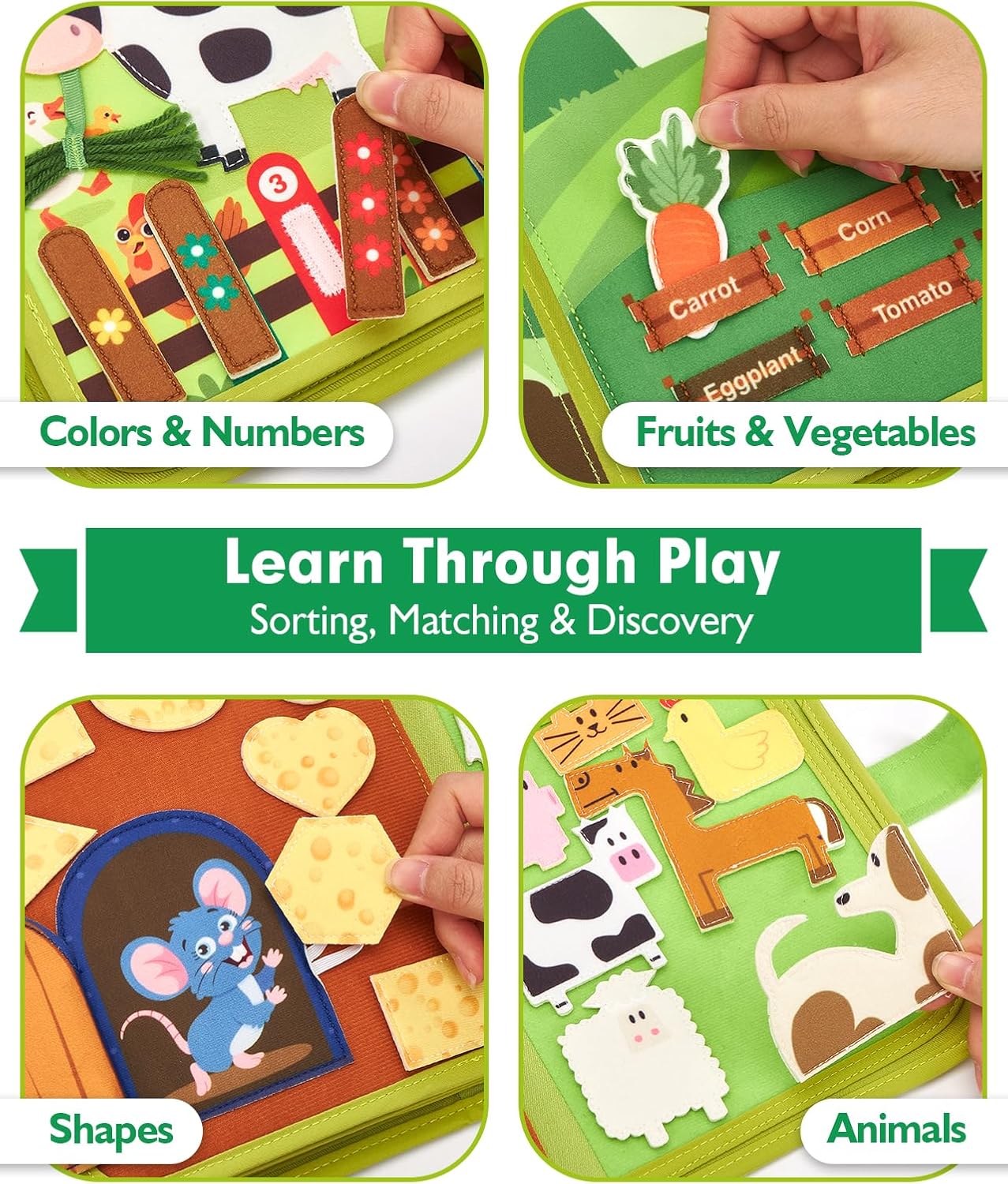 hahaland Busy Book for Toddlers 1-3 - Montessori Toys Busy Board for 1 Year Old Boy Gifts Girl Toys Educational Learning Quiet Activity Books Gifts Toddler Easter Basket Stuffers One Year Travel Toys