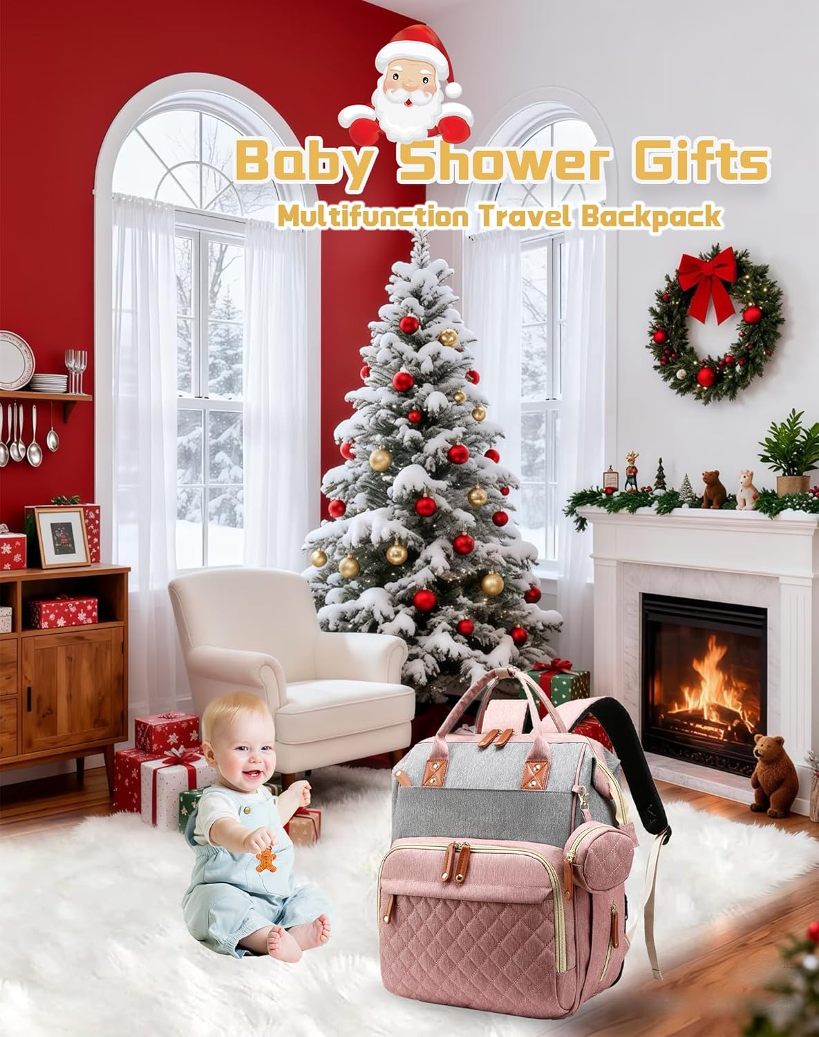 Diaper Bag Backpack with Changing Station, Waterproof Large Capacity, Baby Bag for Mom & Dad, 18 Pockets+USB Port, Foldable Changing Pad, Travel Backpack for Newborn Essentials, Baby Gift