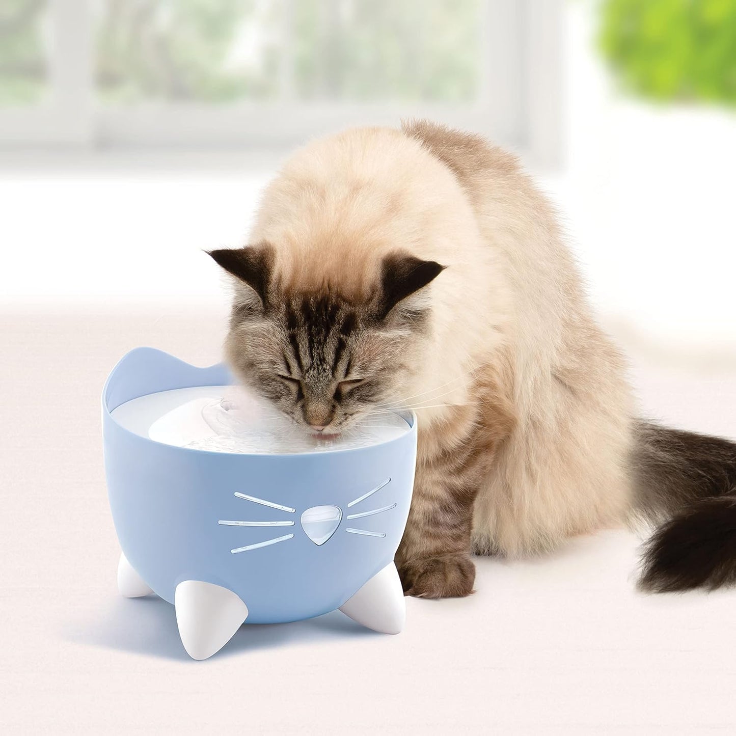 Catit PIXI Drinking Fountain – Cat Water Fountain with Triple Filter and Ergonomic Drinking Options, Blue
