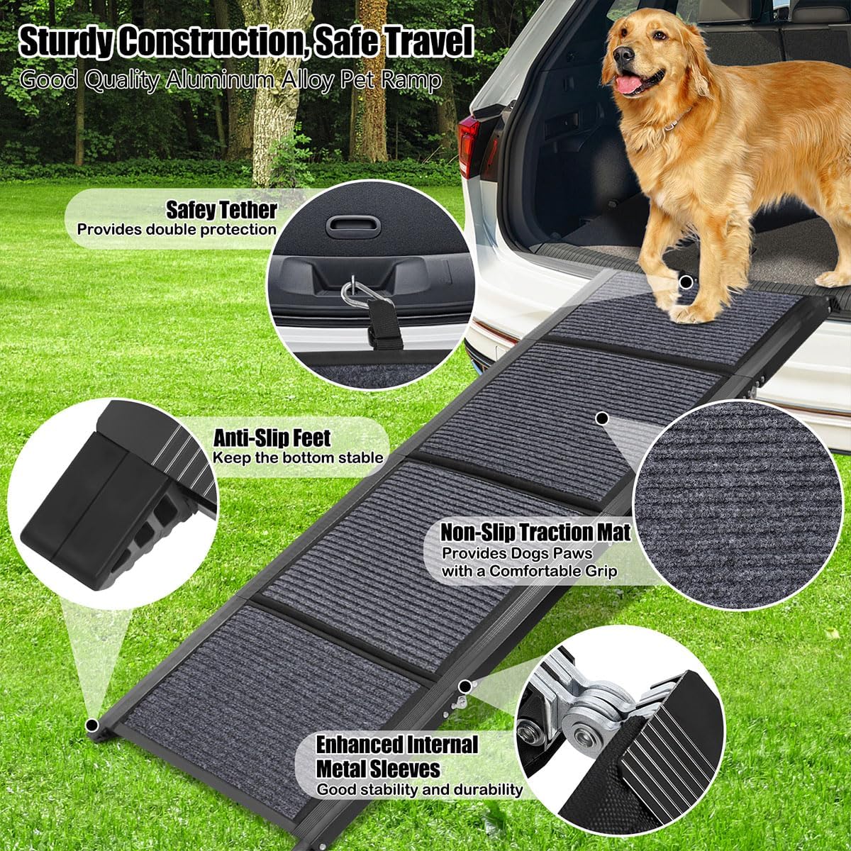 GaliGali Dog Ramp for Car, Portable Folding Pet Stair Ramp with Non-Slip Carpet, 71"Long&19.7"Wide, Wider Dog Stair Allows Medium to Large Dogs Up to 250 lbs to Enter Car SUV and Truck GALILVTI180 50