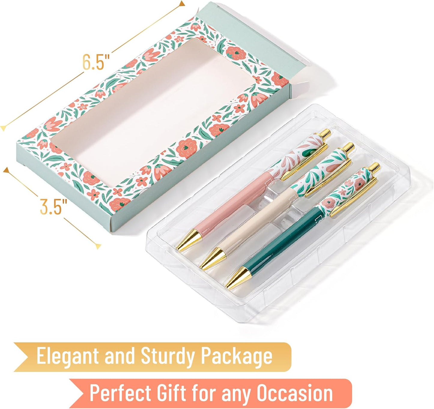 Mr. Pen- Luxury Floral Pen Set, 3 pcs, Black Ink Ballpoint Pens, Floral Pen, Fancy Pens for Women, Cute Pens for Journaling, Mother's Day