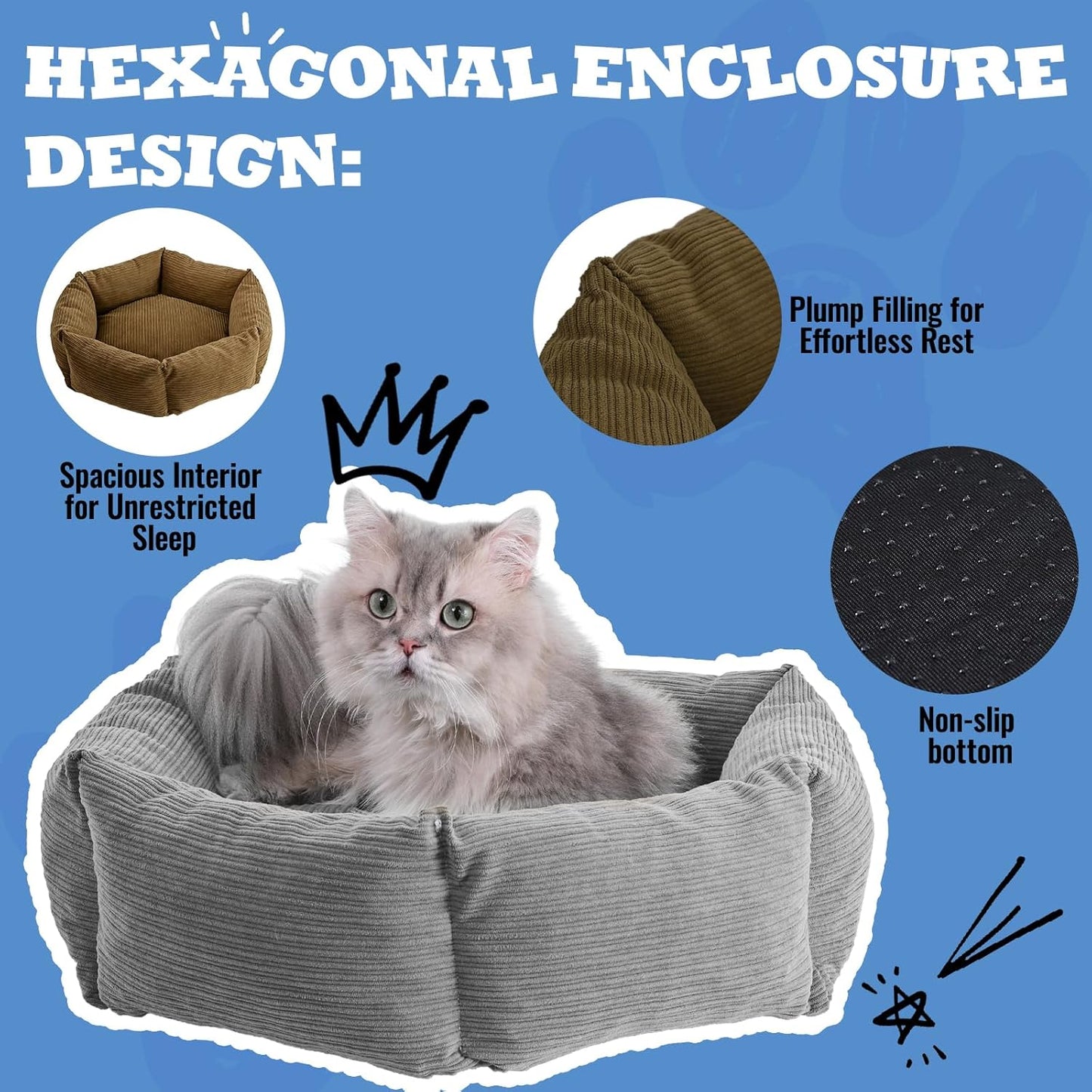 All-Season Stain Resistance Cat Dog Bed,Round Donut Pet Bed,Cord Washable Cat and Dog Beds with Removable Cover,Kitten Bed with Anti-Slip Bottom,Grey,21.6 * 5.9"
