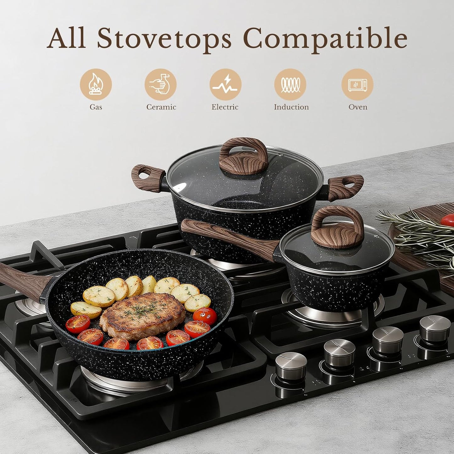 EWFEN 25 Pcs Pots and Pans Set, Nonstick Ceramic Cookware Sets, Healthy Non-Toxic, Large Capacity, Induction Compatible, Cooking Set with Frying Pans & Saucepans, PFAS/PTFE/PFOA Free, Classic Black