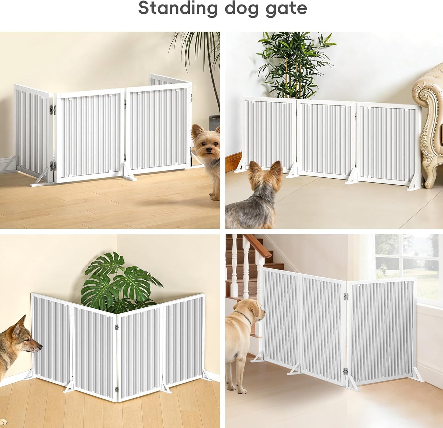 Freestanding Dog Gate 24inch Foldable Expandable Sturdy Pet Gate for Small Medium Dogs Modern Style Indoor Dog Gates for Doorways Stairs Hallway Kitchen Living Room,3 & 4 Panel