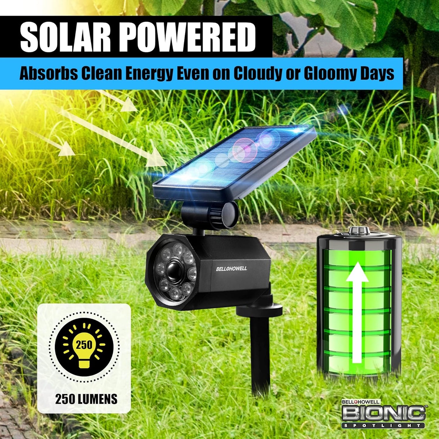 Bell+Howell Bionic Spotlight Motion Solar Spot Lights Outdoor Waterproof, Landscape Light, Outdoor Solar Yard Lighting Weather Resistant, Super Bright LED Lights, for Garden, Lawn As Seen On TV