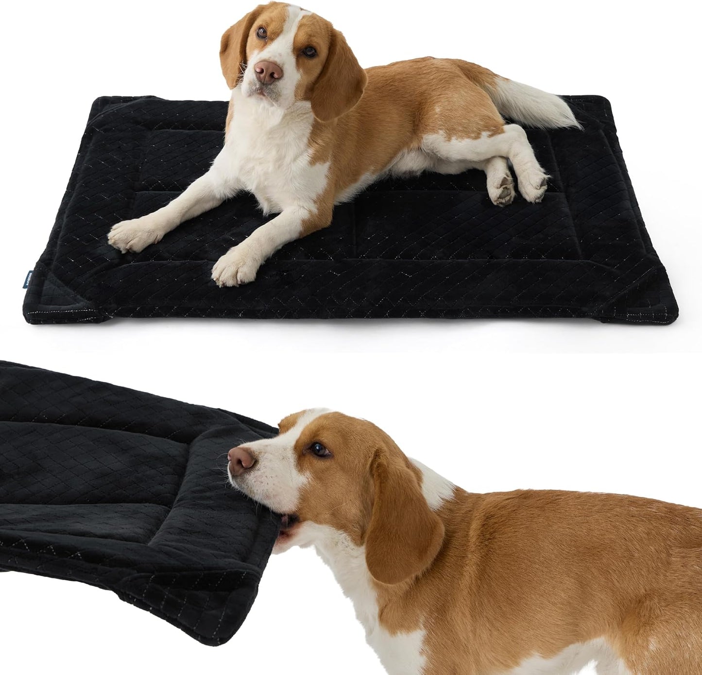 Bedsure Chew Resistant Dog Bed Large Sized Dog - Chew Proof Dog Crate Pad Machine Washable Durable Kennel Mat for Chewers with Reinforced Corners, Black, 35x22 in