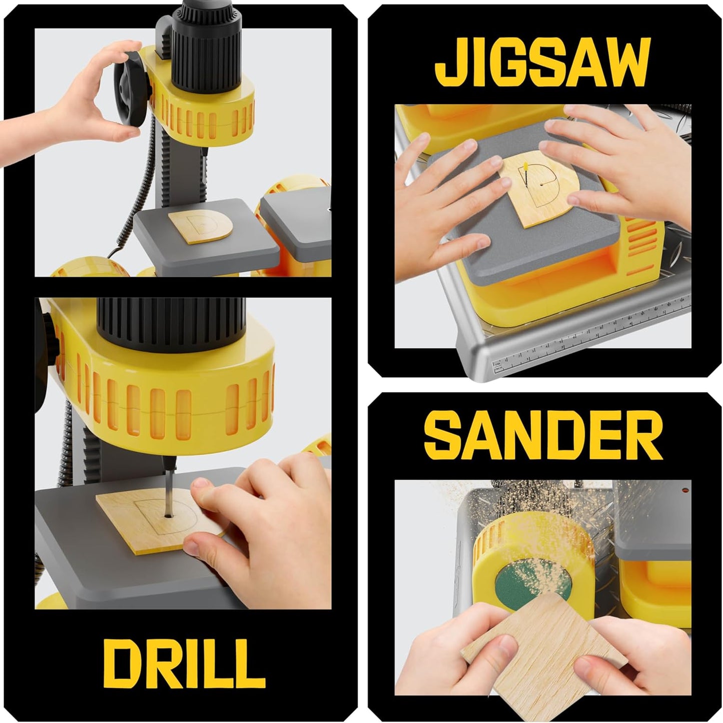 Dan&Darci 3-in-1 Woodworking Station for Kids - Wood Building Projects Kit for Boys - Real Construction Tools Sets - Boy Tool Set - Gifts Age 8 Year Old - Cool STEM Toys Kits Birthday Gift Ideas