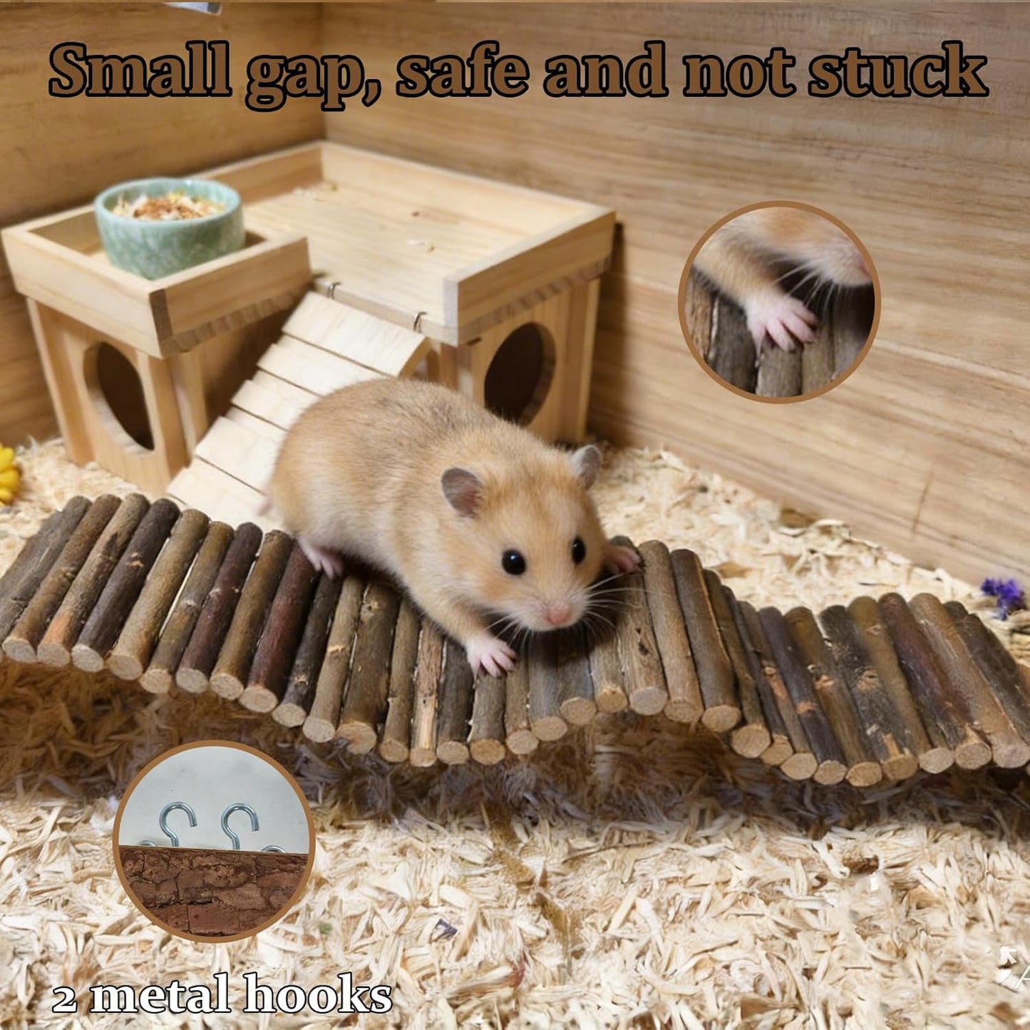 Hamiledyi Hamster Suspension Bridge Rat Long Bendy Bridge Wooden Climbing Ladder Cage Accessories for Syrian Hamster Gerbil Mouse Rat(21.6x2.7 inch(L*W))