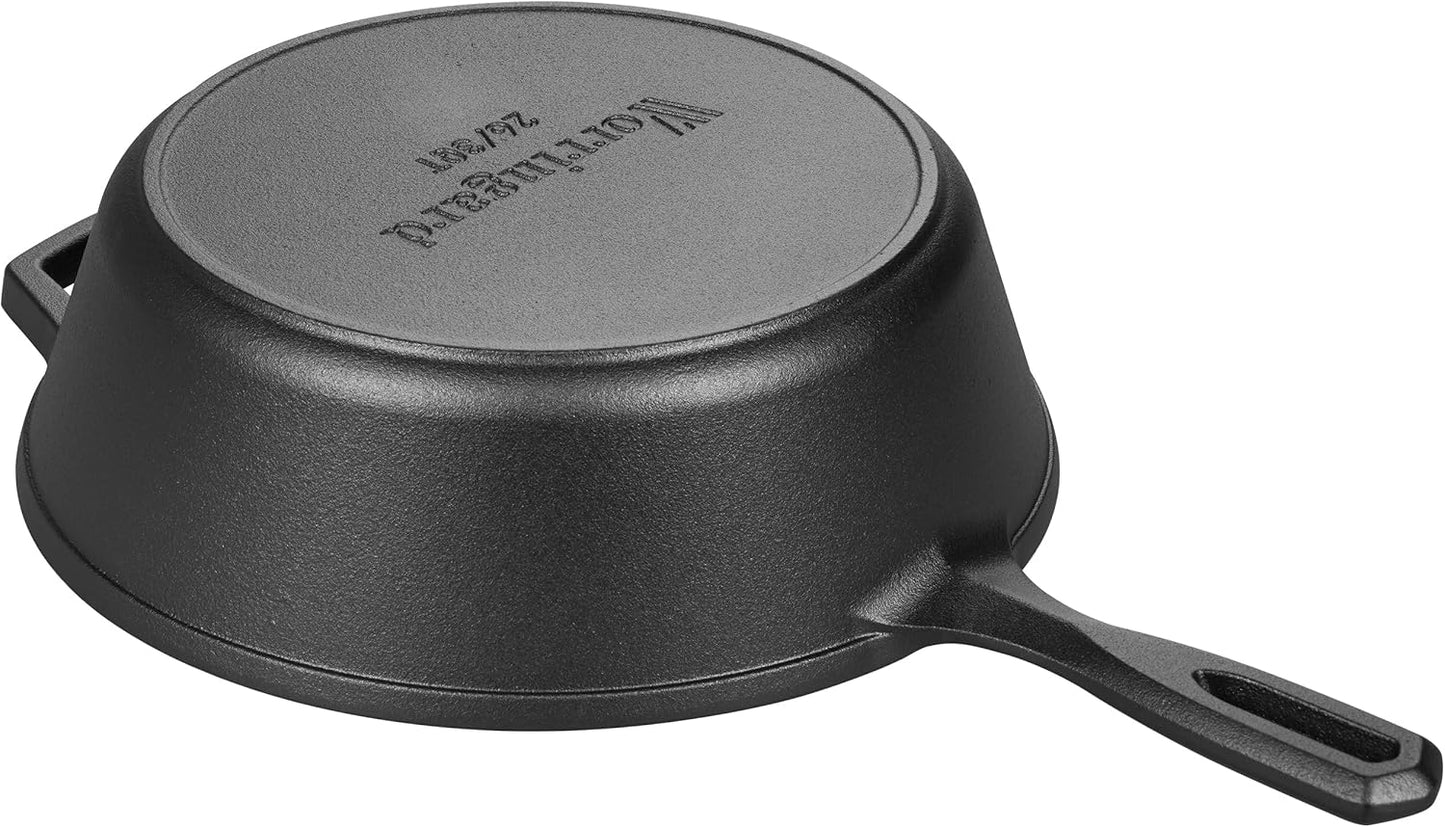 Pre-seasoned Cast Iron Double Dutch Oven Pot with Skillet Lid, for Bread Baking, Outdoor, Campfire Cooking, 3 Quart
