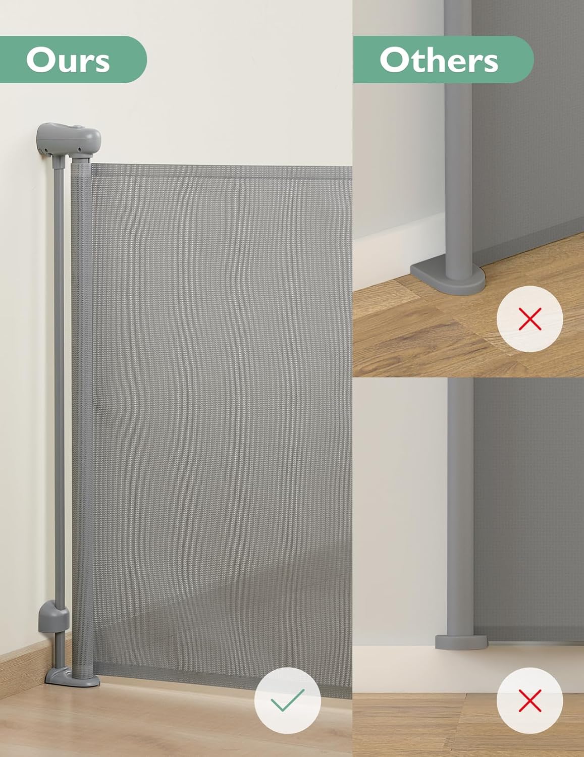 Momcozy Auto Lock Retractable Baby Gate, Safety Gate for Baby and Pet, 33” Tall, Extends to 55” Wide, Mesh Safety Dog Gate for Stairs, Indoor, Outdoor, Doorways, Hallways