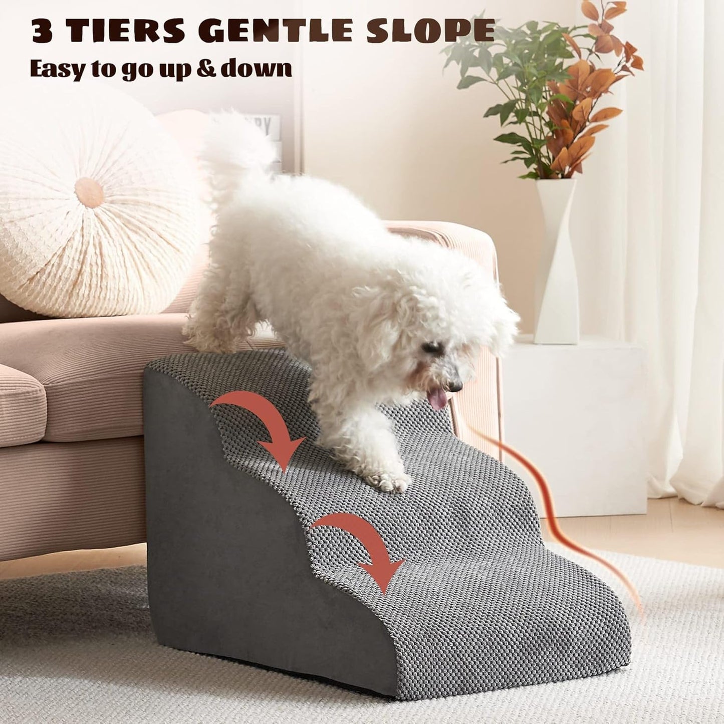 Pet Dog Stairs for Puppies, Three-Step pet Steps for Puppies, cat Stairs Dog Steps for Sofa Chairs and beds, high Bed Climb, Non-Slip Balanced Dog Indoor Steps,