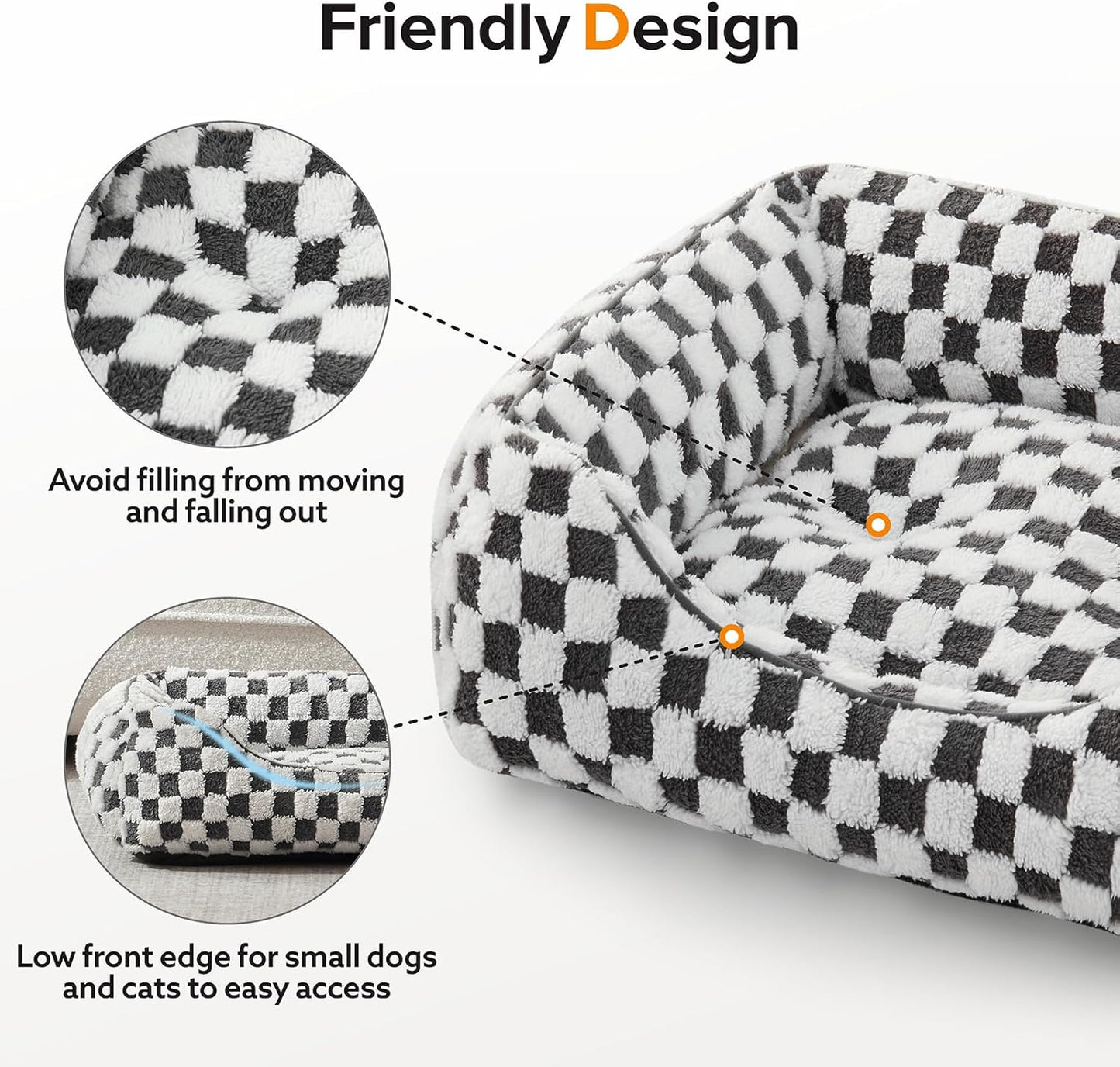 JOEJOY Dog Bed for Medium Small Dogs - Rectangle Orthopedic Dog Sofa Bed, Cute Modern Puppy Bed with Jacquard Shaggy Plush & Anti Slip Bottom, 25x21x8inches, Grey