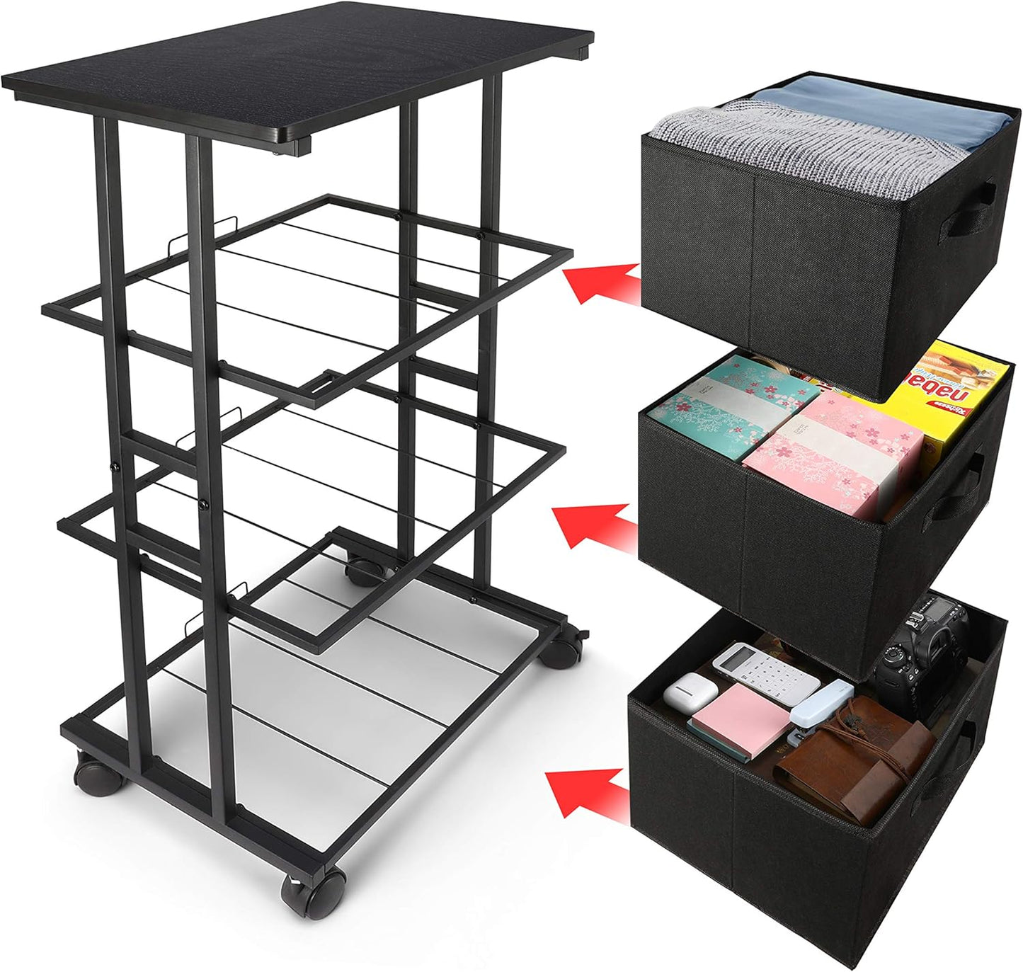 MAX Houser Dresser Storage with 3 Drawers, Fabric Dresser Tower, Vertical Storage Unit for Bedroom, Closet, Office, Black