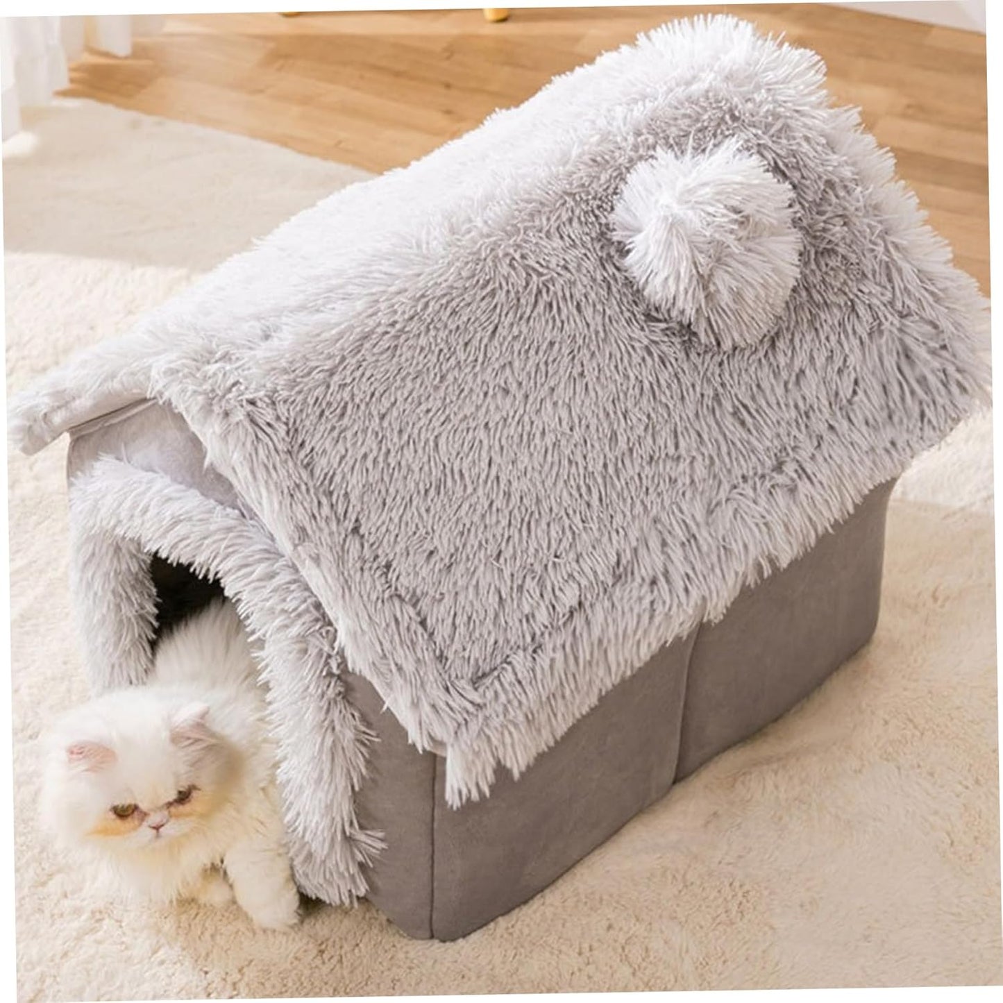 Enclosed Dog Bed, Soft and Warm Plush Dog Bed with Cover Cave Removable and Washable House Type Tent Huts for Indoor Pets M 15.8x13.8x15, Houses