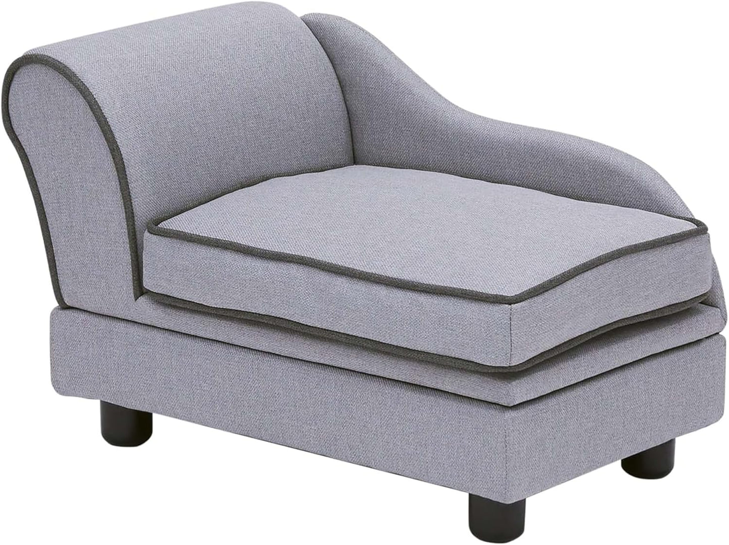Teamson Pets Ivan 22 Inch Long Upholstered Chaise Lounge Sofa Dog Bed with Removable Cushion and Underneath Storage for Cats & Small Dogs, Light Gray