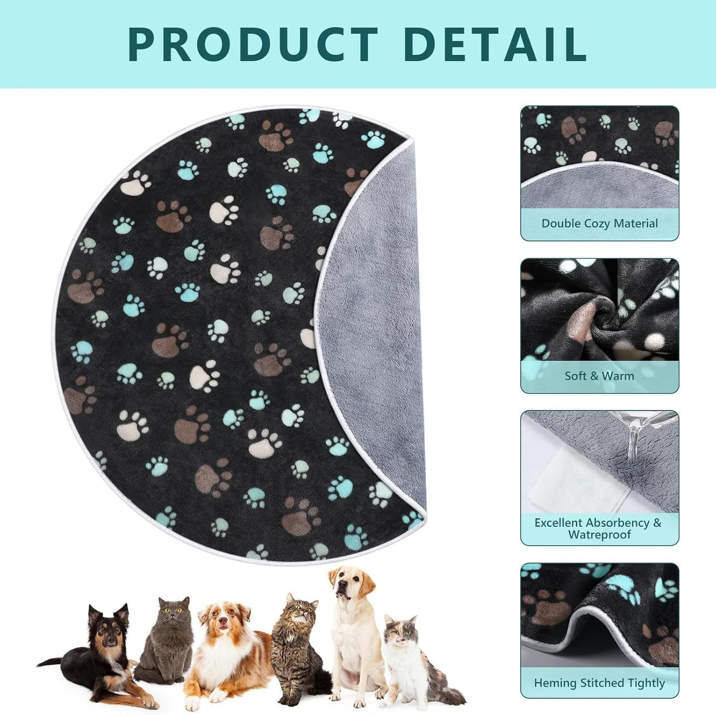 2 Pack 32" Round Whelping Pads for Dogs Washable Pee Pads for Dog Waterproof Pee Pads Black Reusable Puppy Pads Pet Training Pads Absorbent Floor and Bed Mat Fleece Pee Pad for Potty