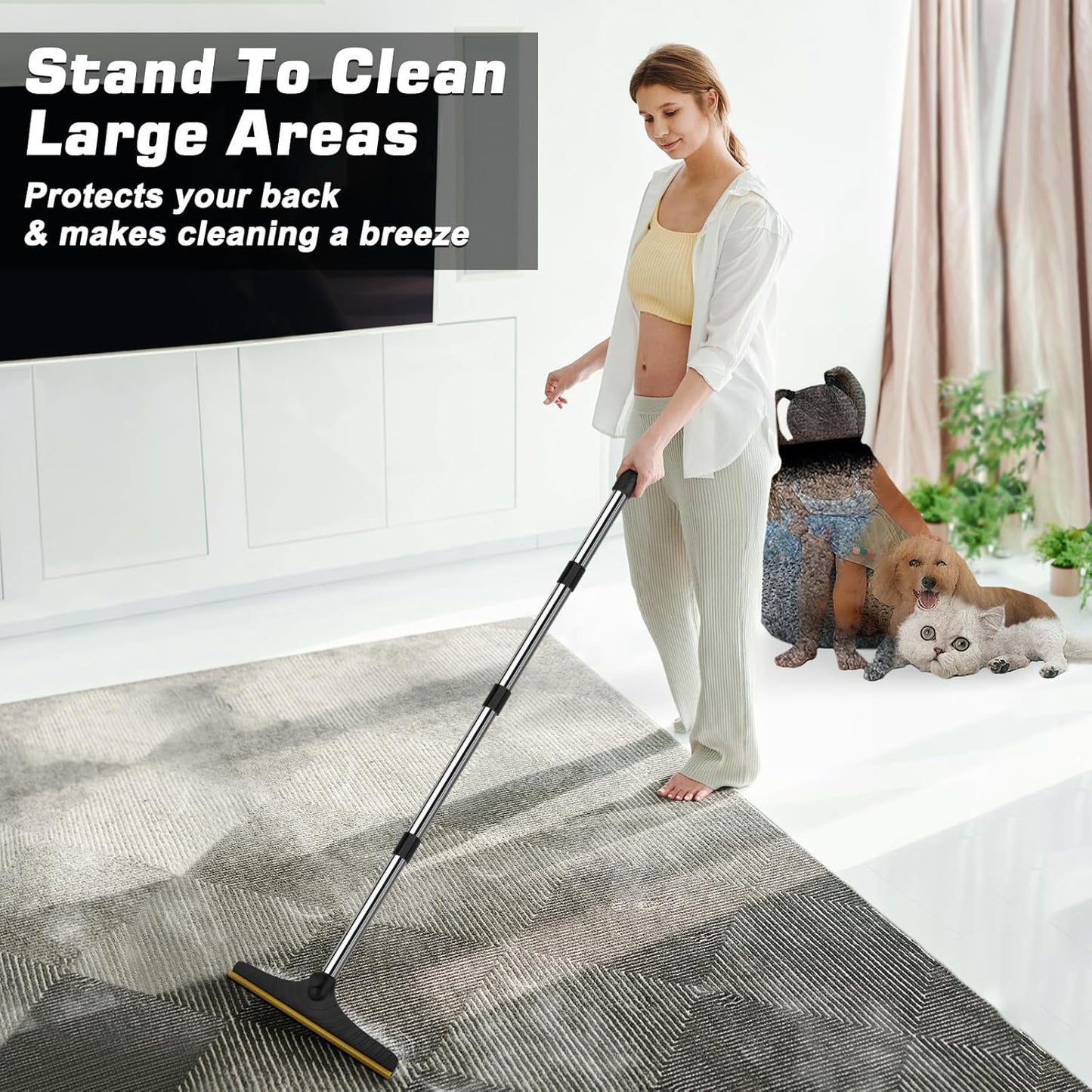 B-Land Carpet Rake for Pet Hair Removal, Reusable Pet Hair Remover with 60” Adjustable Long Handle, Carpet Scraper Dog Cat Hair Remover Tool for Rugs, Mats