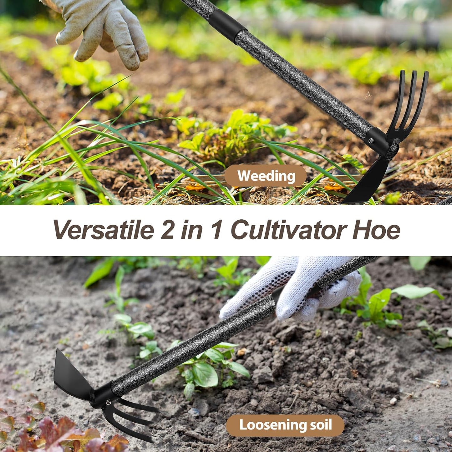 Hoe Garden Tool, 45 Inch Garden Hoe Long Handle for Weeding, Hoe Cultivator 2 in 1 Hand Garden Tools for Gardening Planting