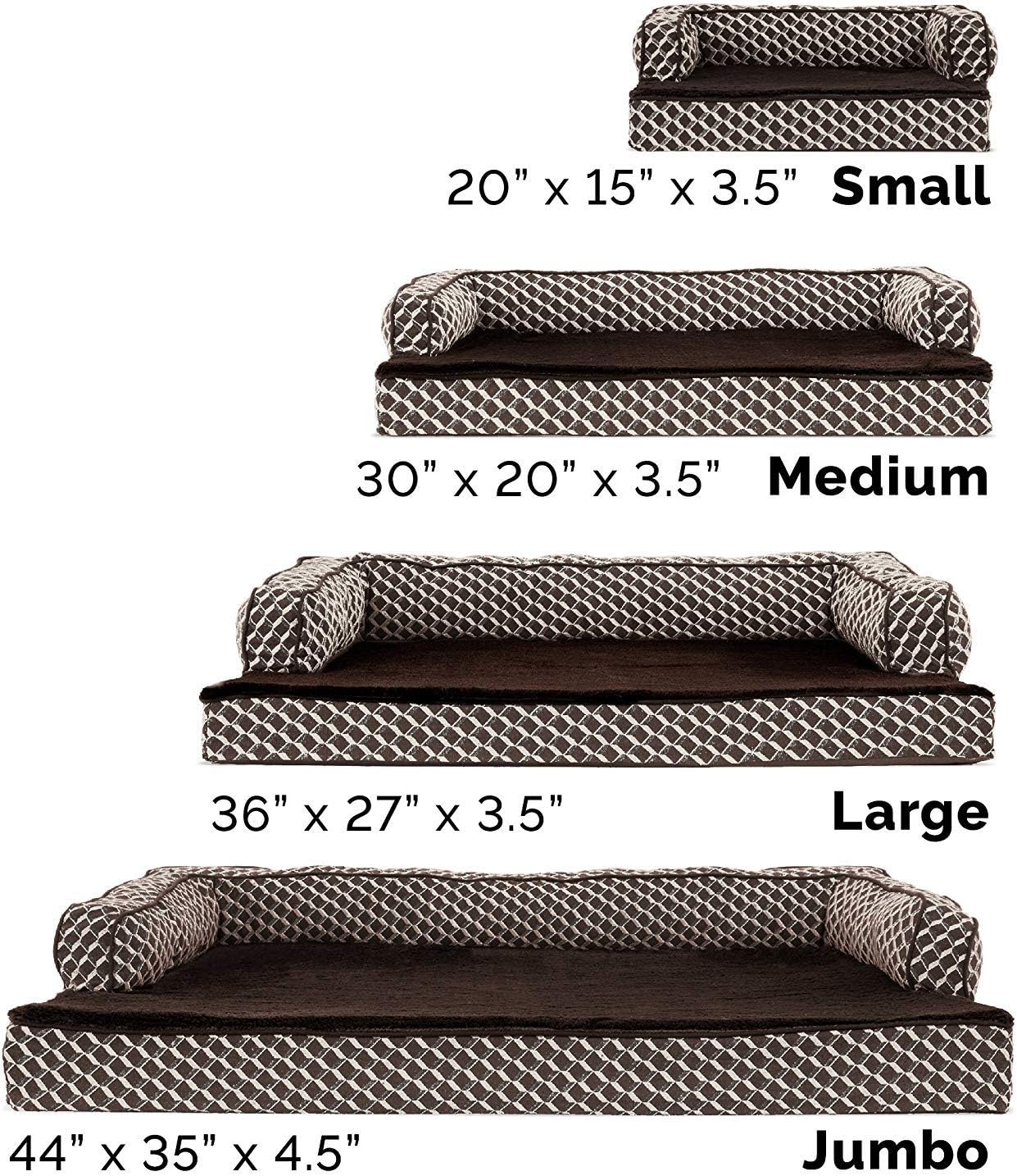 Furhaven Orthopedic Dog Bed for Medium/Small Dogs w/ Removable Bolsters & Washable Cover, For Dogs Up to 35 lbs - Plush & Woven Decor Comfy Couch Sofa - Diamond Brown, Medium
