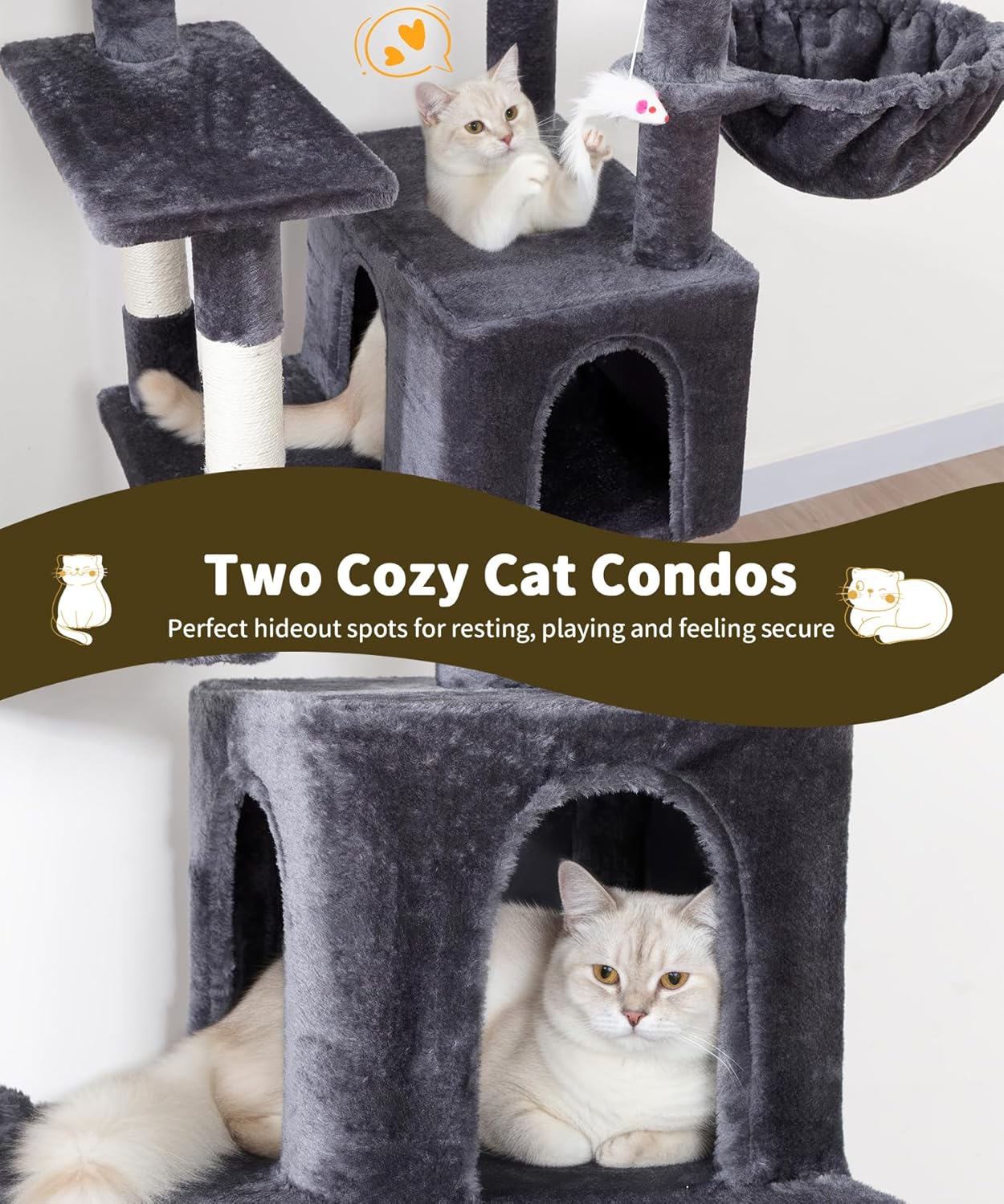 AMHANCIBLE Tall Cat Tree, 70 Inch Cat Tower for Indoor Cats, Multi-Level Cat Tree with Scratching Post, Hammock, Hanging Basket, Large Cat Condos for Adult Cats Kittens, Dark Grey, PT18DG