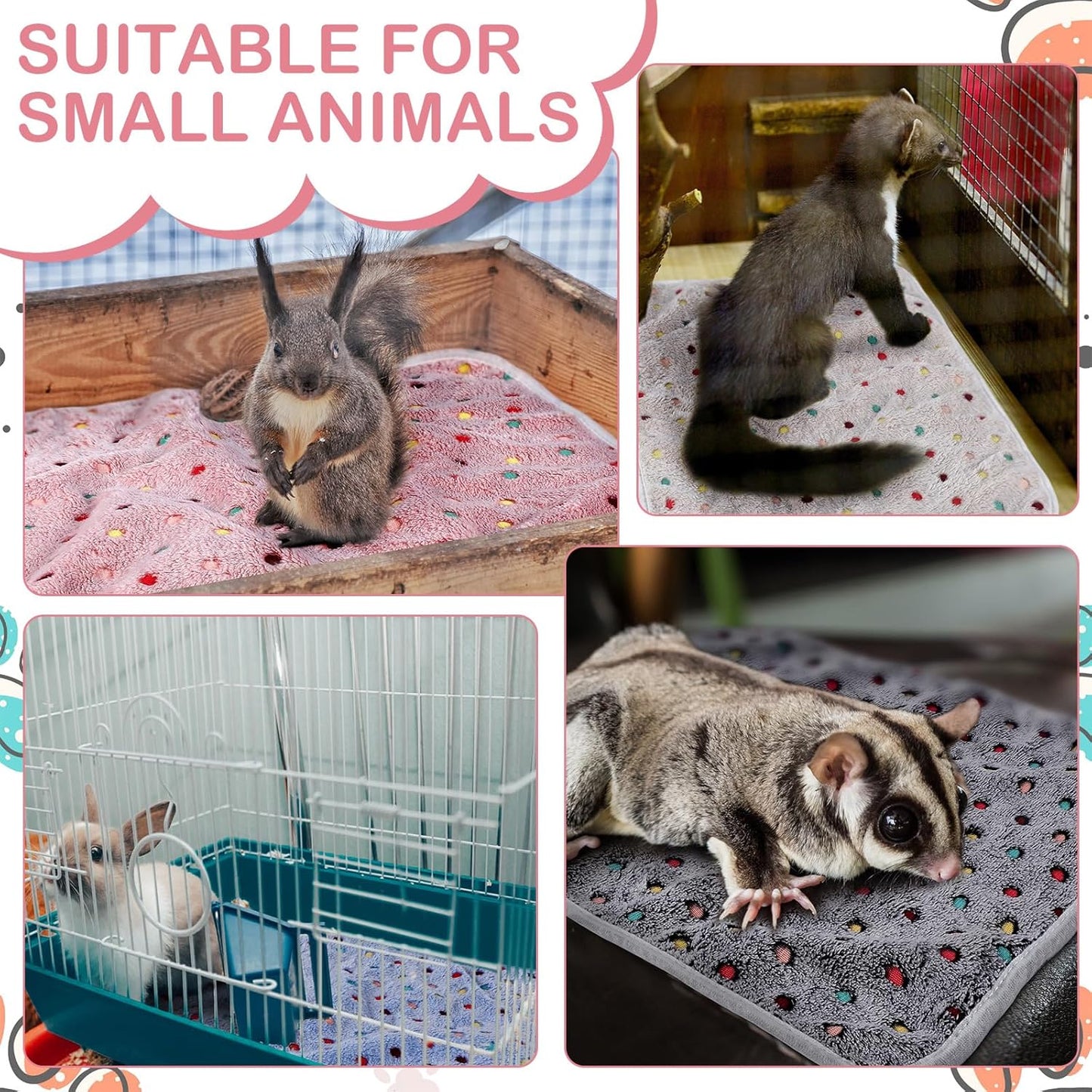 Tudomro 8 Pcs Guinea Pig Blankets Washable Small Pet Fleece Bedding Cage Liners Double Sided Pet Reusable Sleep Mat Pad Cover for Ferret Chinchilla Furniture Protection(Dot,16 x 24 Inch)