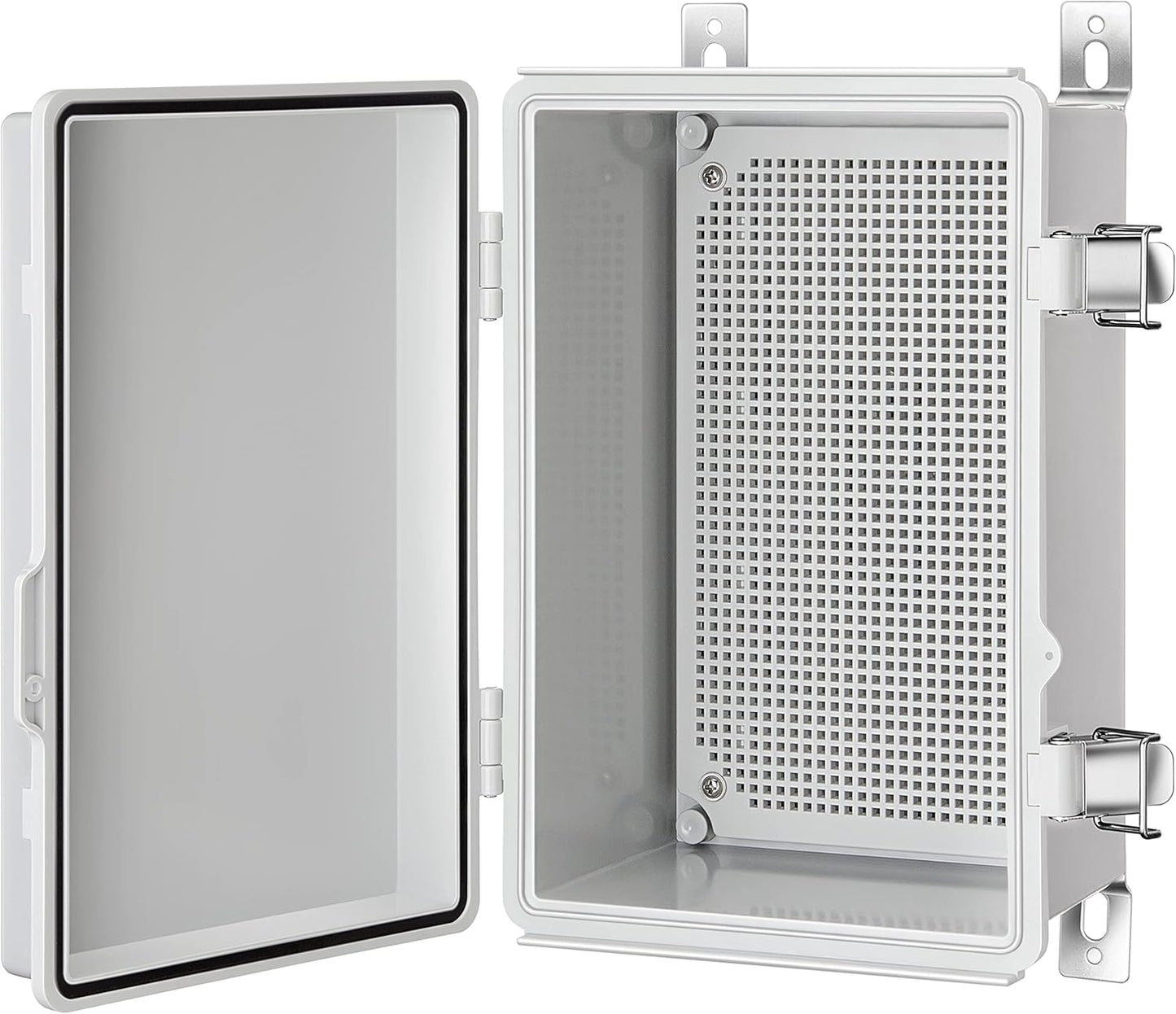 Junction Box, IP67 Waterproof Plastic Enclosure for Electrical Project, Hinged Grey Cover, Includes Mounting Plate and Wall Bracket (Grey Cover, 11.4"×7.5"×5.5")
