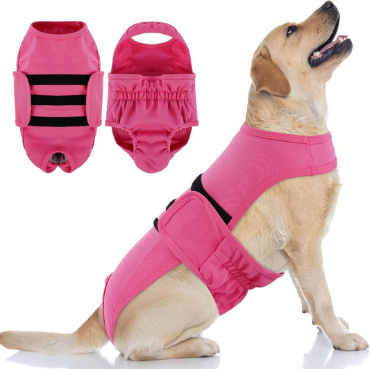 PUMYPOREITY Dog Diaper with Suspender, Escape-Proof Anti-Harassment Garment for Heat Cycle, Incontinence, Puppy Training, Senior Dog, L, Pink