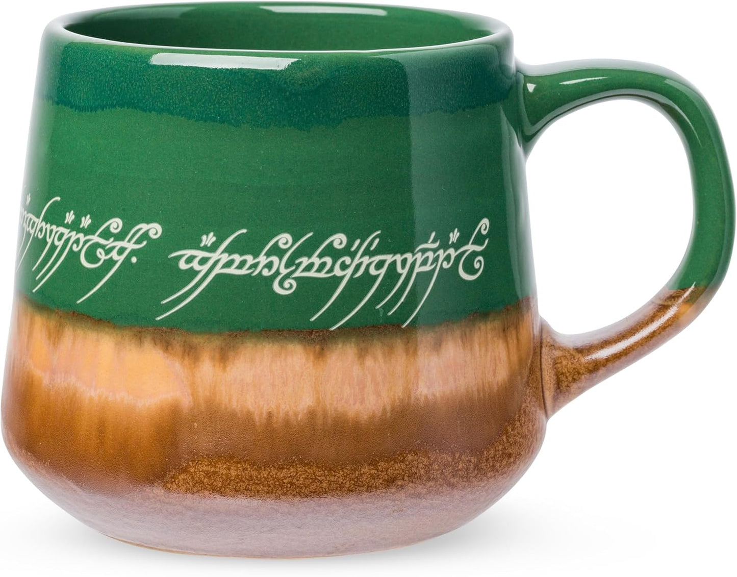 Silver Buffalo Lord of The Rings Elven Text High Gloss Reactive Glaze Tapered Pottery Mug,14 Ounces