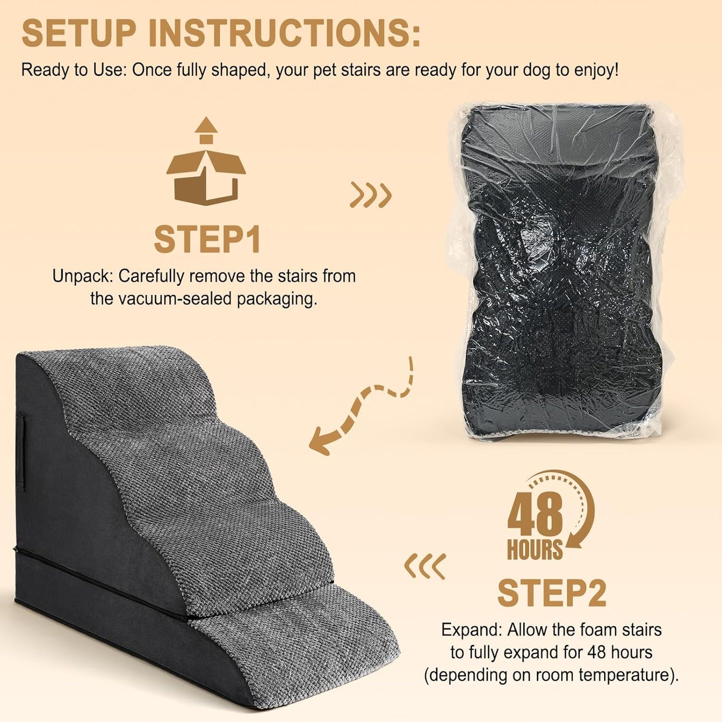 Dog Stairs for Small Dogs, Puppy, Older Cat, High Density Foam Pet Ramp for Sofa, Couch and Bed, 2-in-1 Convertible Dog Steps(3-Step & 4-Step)