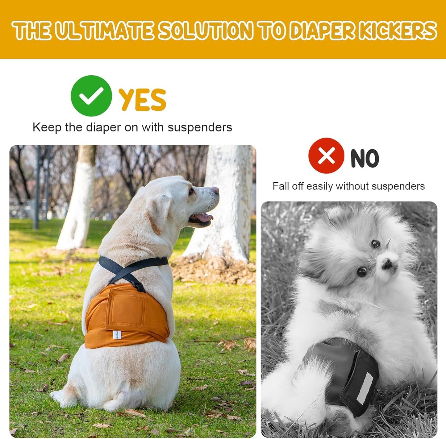 Avont 3 Pack Washable Dog Diapers Male Reusable Male Dog Wraps with Suspenders, Highly Absorbent Belly Bands Pee Wrap for Boy Doggie -M Black/Grey/Brown
