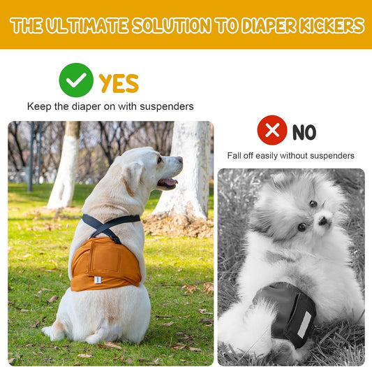 Avont 3 Pack Washable Dog Diapers Male Reusable Male Dog Wraps with Suspenders, Highly Absorbent Belly Bands Pee Wrap for Boy Doggie -M Black/Grey/Brown