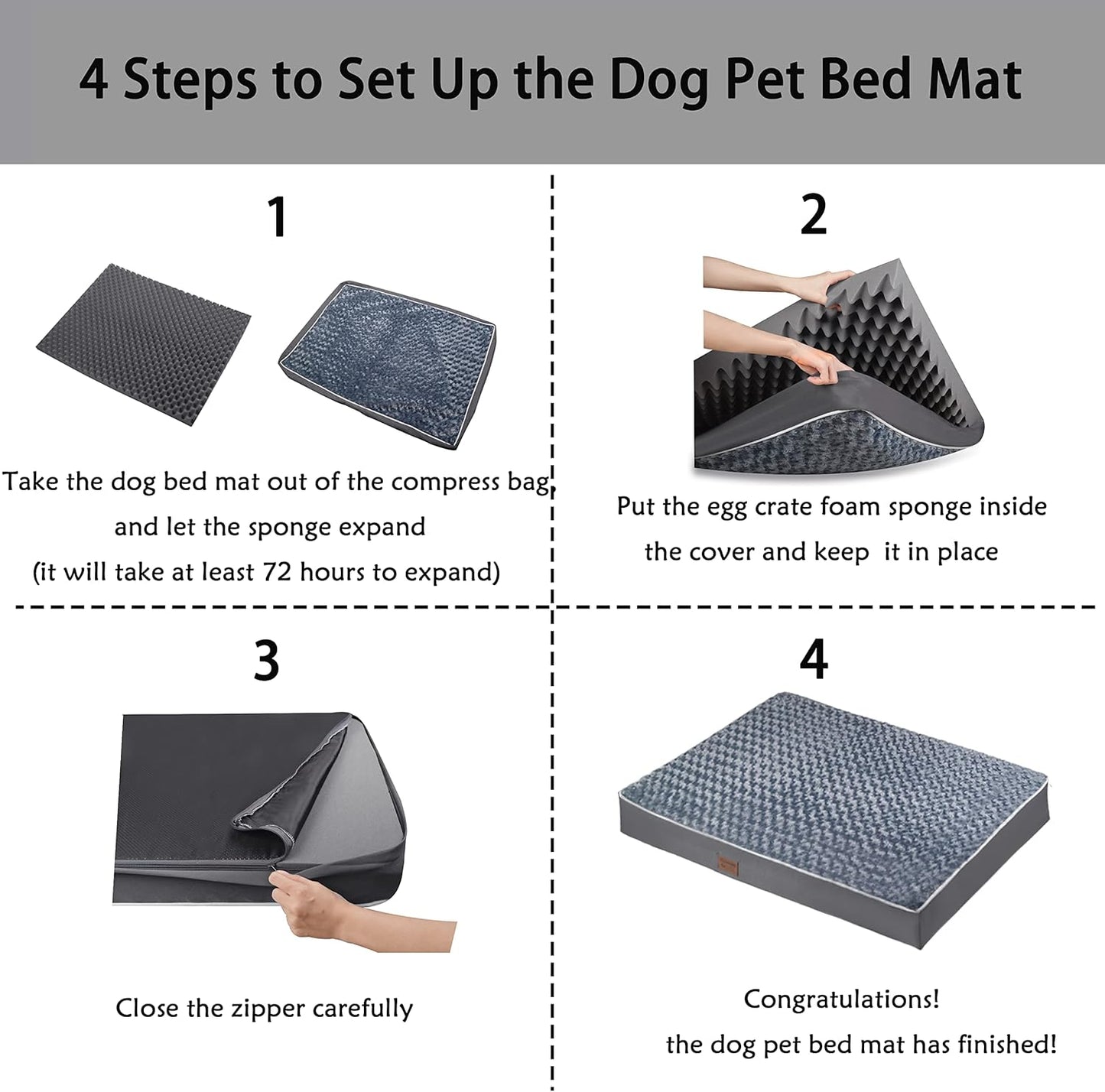 Orthopedic Dog Bed Mat of Thick Egg Foam with Washable Cover for Large Dogs