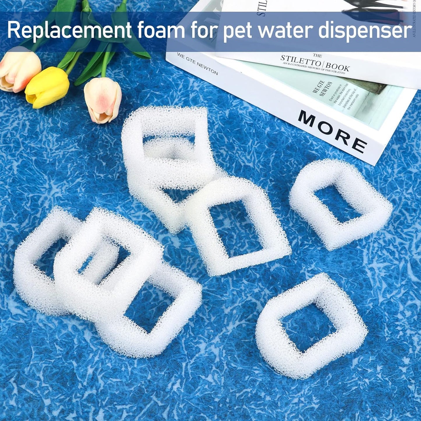 30 Pieces Pet Fountain Filter Foam Replacement Filters Foam Sponge Pre-Filters Drinking Water Fountain Filter Compatible with Drinkwell Ceramic and 360 Stainless Steel Pet Dog Cat Fountains