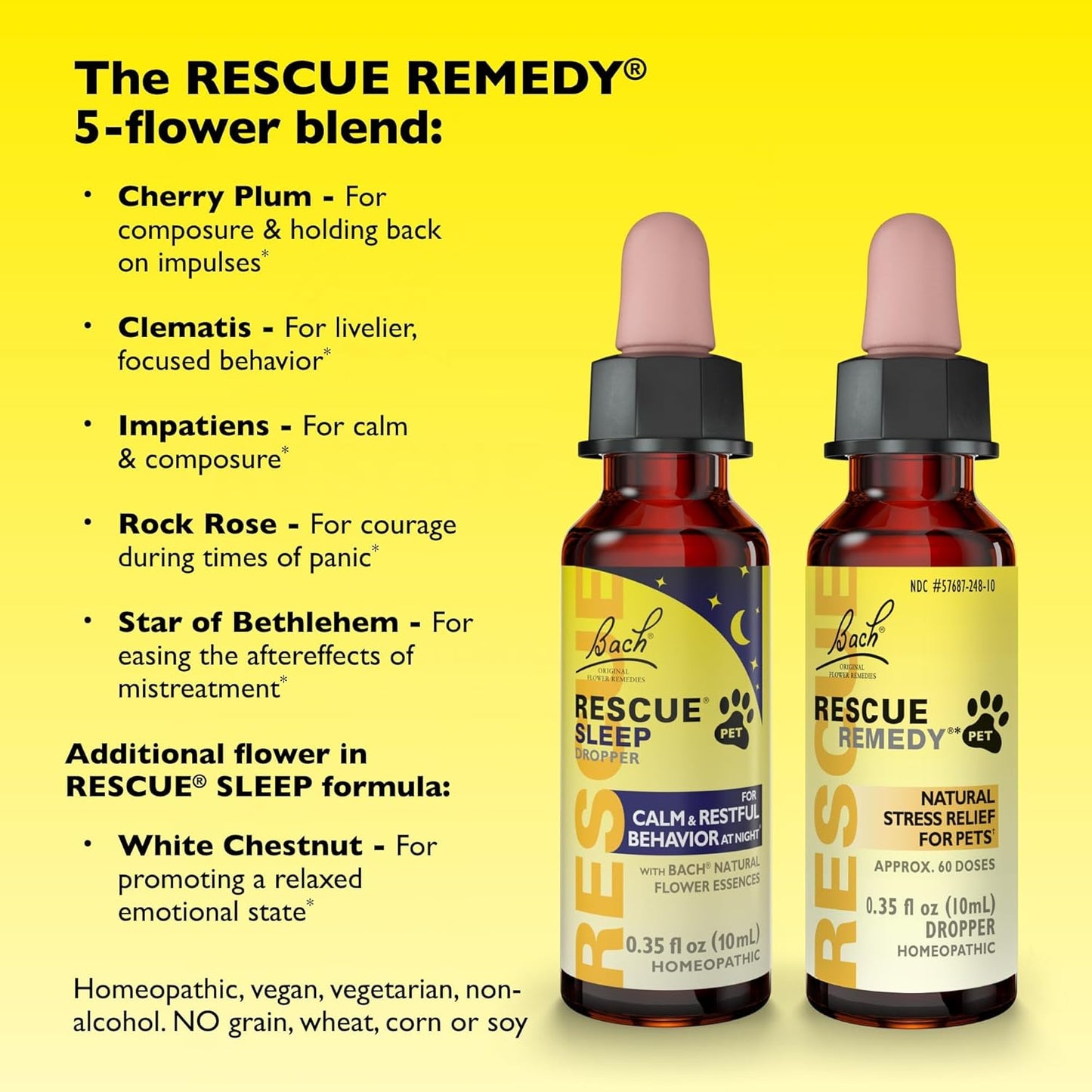 Rescue Remedy Pet Stress & Sleep Bundle - Includes Rescue Remedy Dropper 10mL & Sleep Dropper 10mL - With Bach Natural Flower Essences - Sedative-Free, Homeopathic Liquid Formula - For Dogs & Cats
