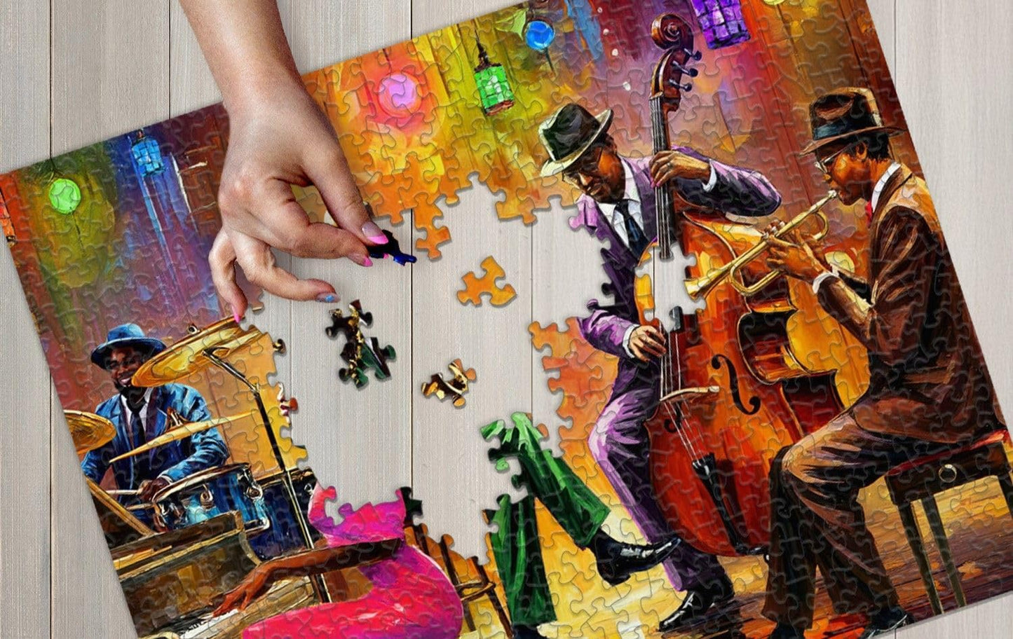 Springbok Neon Notes 1000 Piece Jigsaw Puzzle for Adults - Jazz Musicians - Unique Cut Pieces - Made in USA