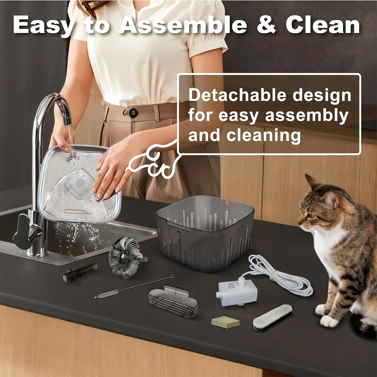 Cat Water Fountain Stainless Steel:77oz/2.2L water fountains for cats indoor - cat water fountain for Drinking -Automatic Cat Watering Bowl Dispenser -Pet Water Fountain Inside with Flower Kitty Spout
