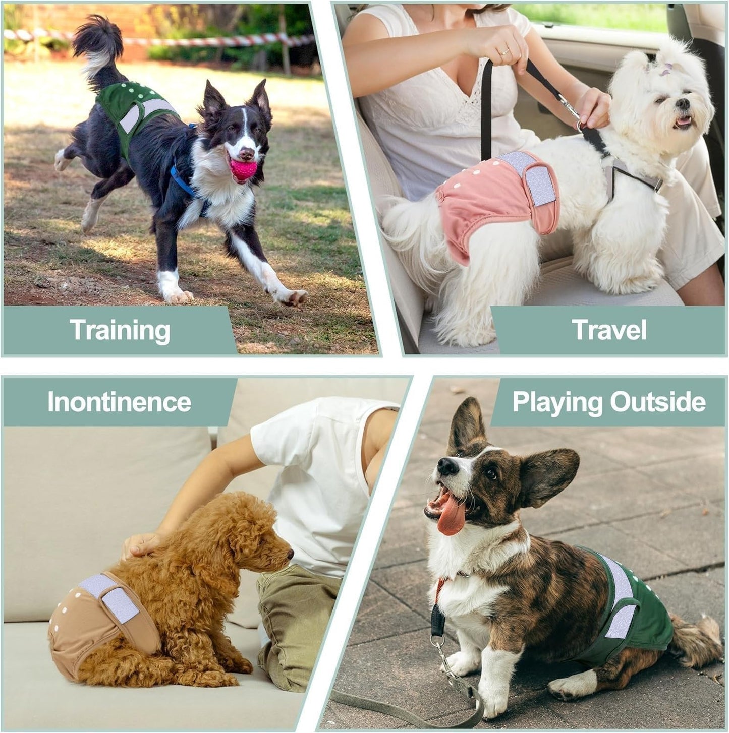 Reusable Dog Diapers for Male & Female – Washable Leak-Proof Puppy Pants with Adjustable Hook & Loop Closure – 2pcs Set for Incontinence Control(S)