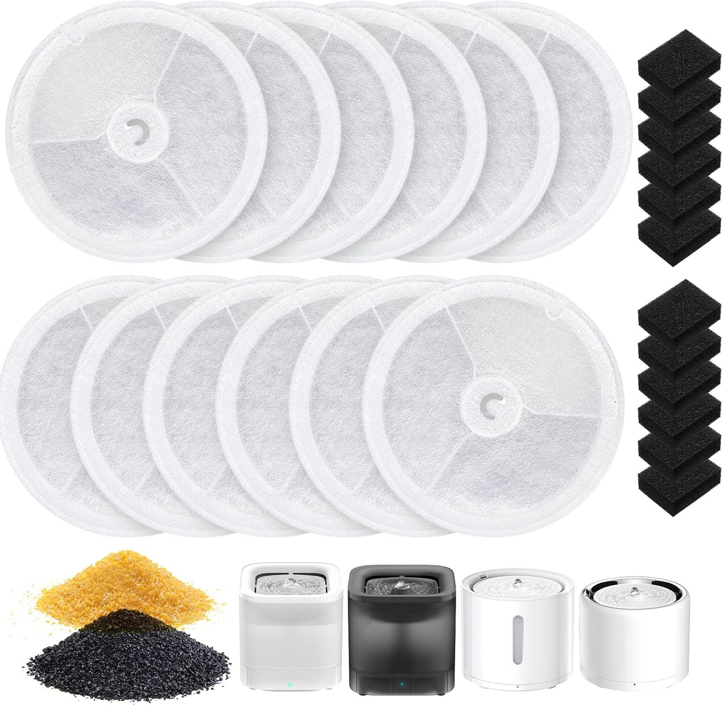 12 PCS Upgraded Filter Unit 3.0 Fit for Pet Cat Water Fountain E versweet Solo 2/Solo SE, E versweet 2S/3/3 Pro, 12 PCS Replacement Filter and 12 PCS Foam Pump Filters