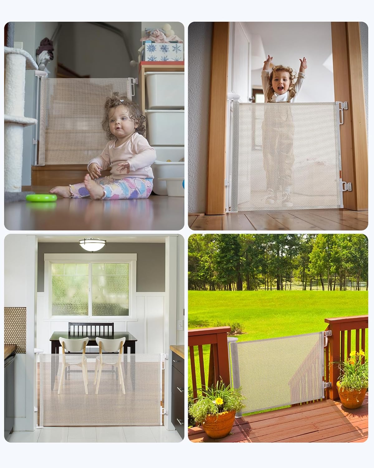 Retractable Baby Gate, Exquisite Rattan Mesh, 33" Tall, Expands to 55" Wide, Dog Gate for Stairs, Doorway, Hallway, Indoor/Outdoor Pet Fence, Walk-Through Design with No Bottom Bar, Beige
