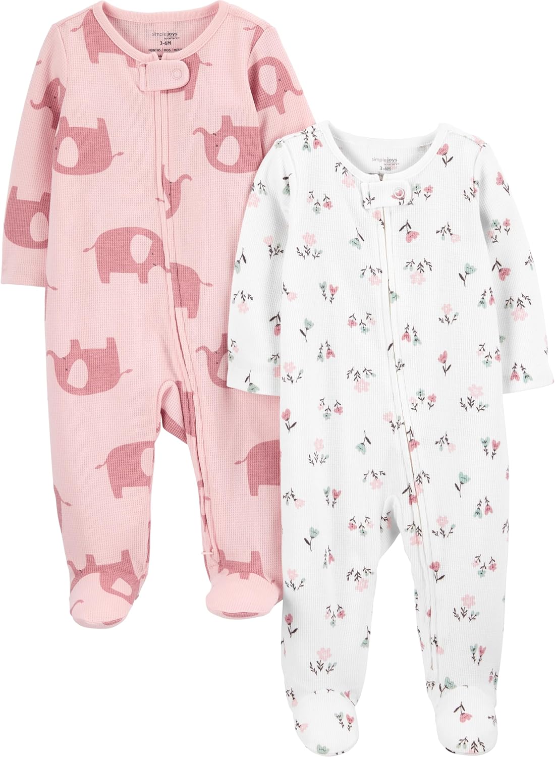 Simple Joys by Carter's Baby Girls' 2-way Zip Thermal Footed Sleep and Play, Pack of 2