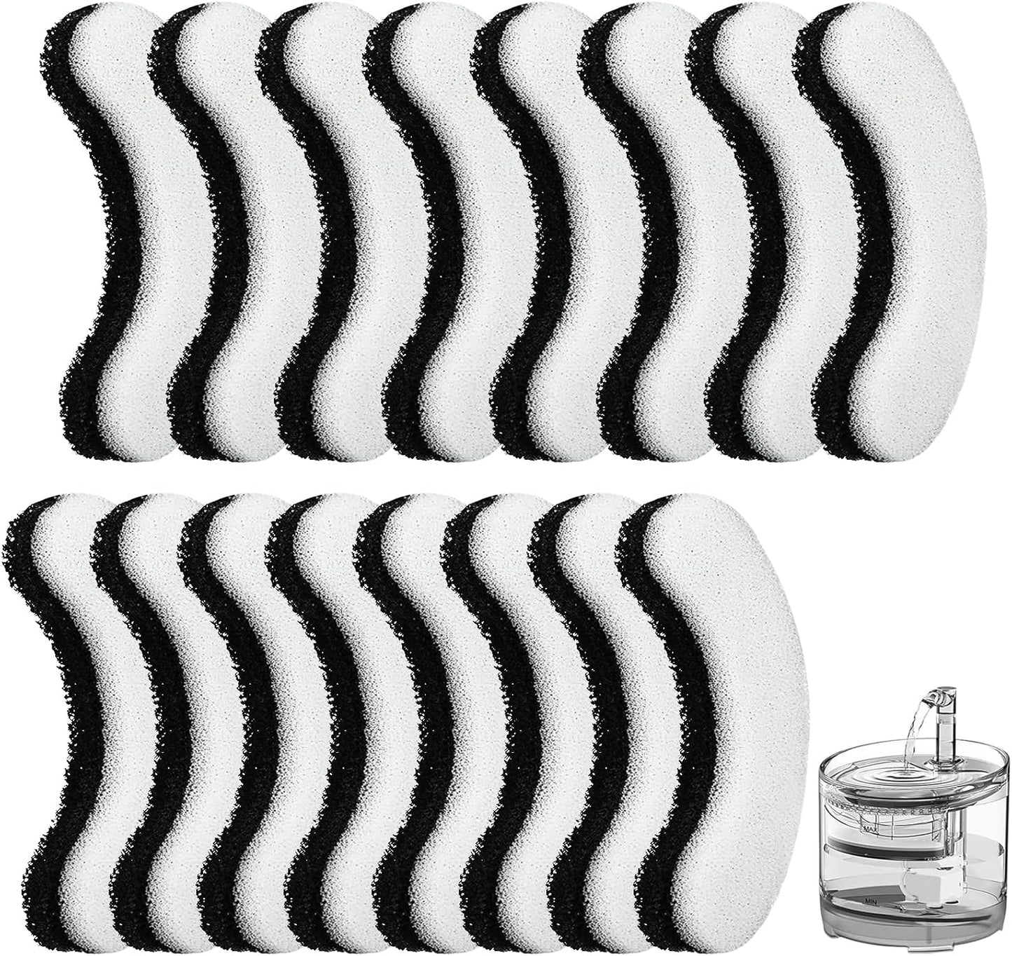 16 Pieces Cat Water Fountain Filters, Water Fountain Filters Replacement for Cat，Water Fountain Fit for Clear Fountain Perfect for NPET WF050 & WF100，Dog Dispenser (16PCS)