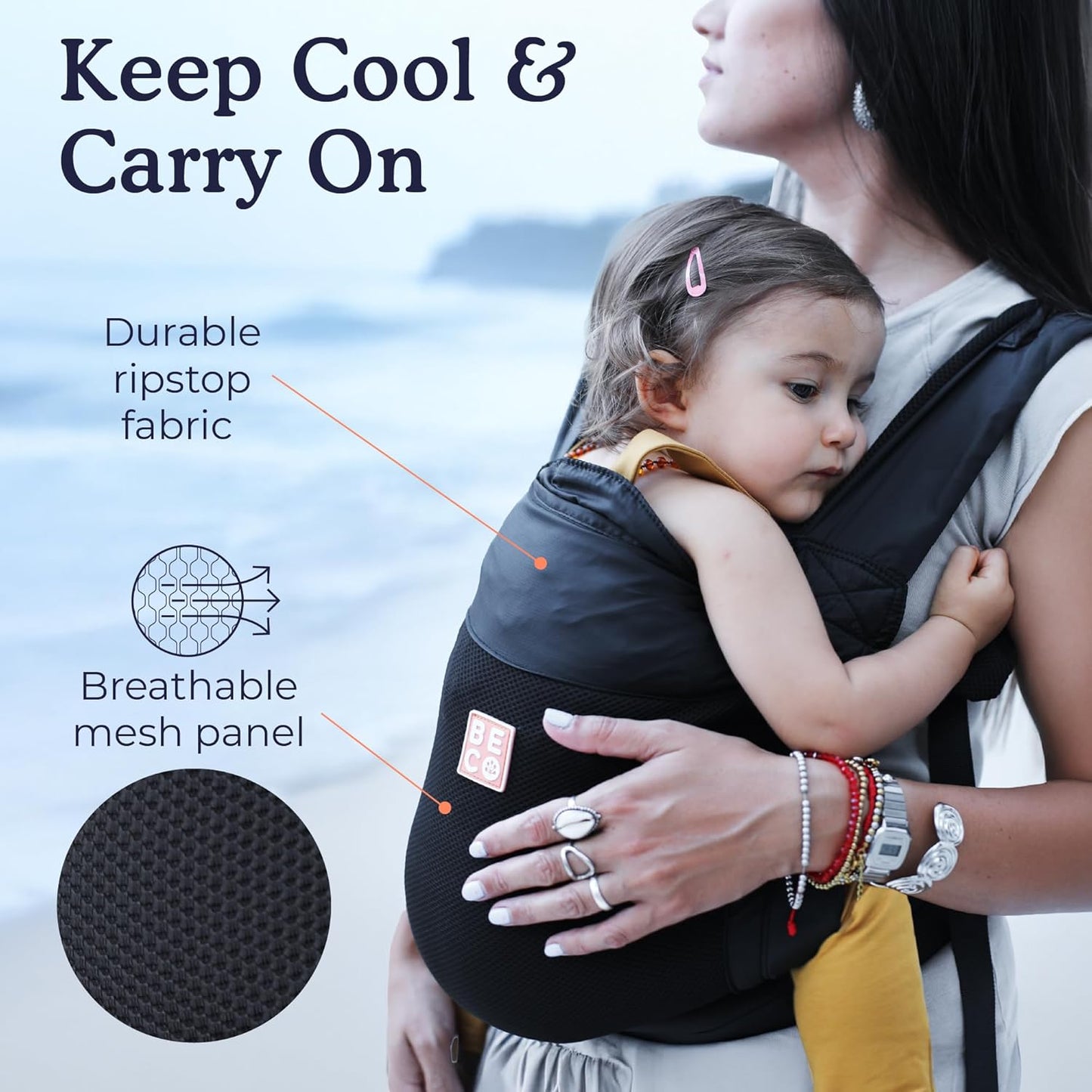 Beco Fly Lightweight Baby Carrier - Compact, Foldable & Ultralite Toddler and Baby Backpack Carrier with Carry Bag, Front & Back Carry in The Hip-Healthy “M”-Position (15–45 lbs) - Black