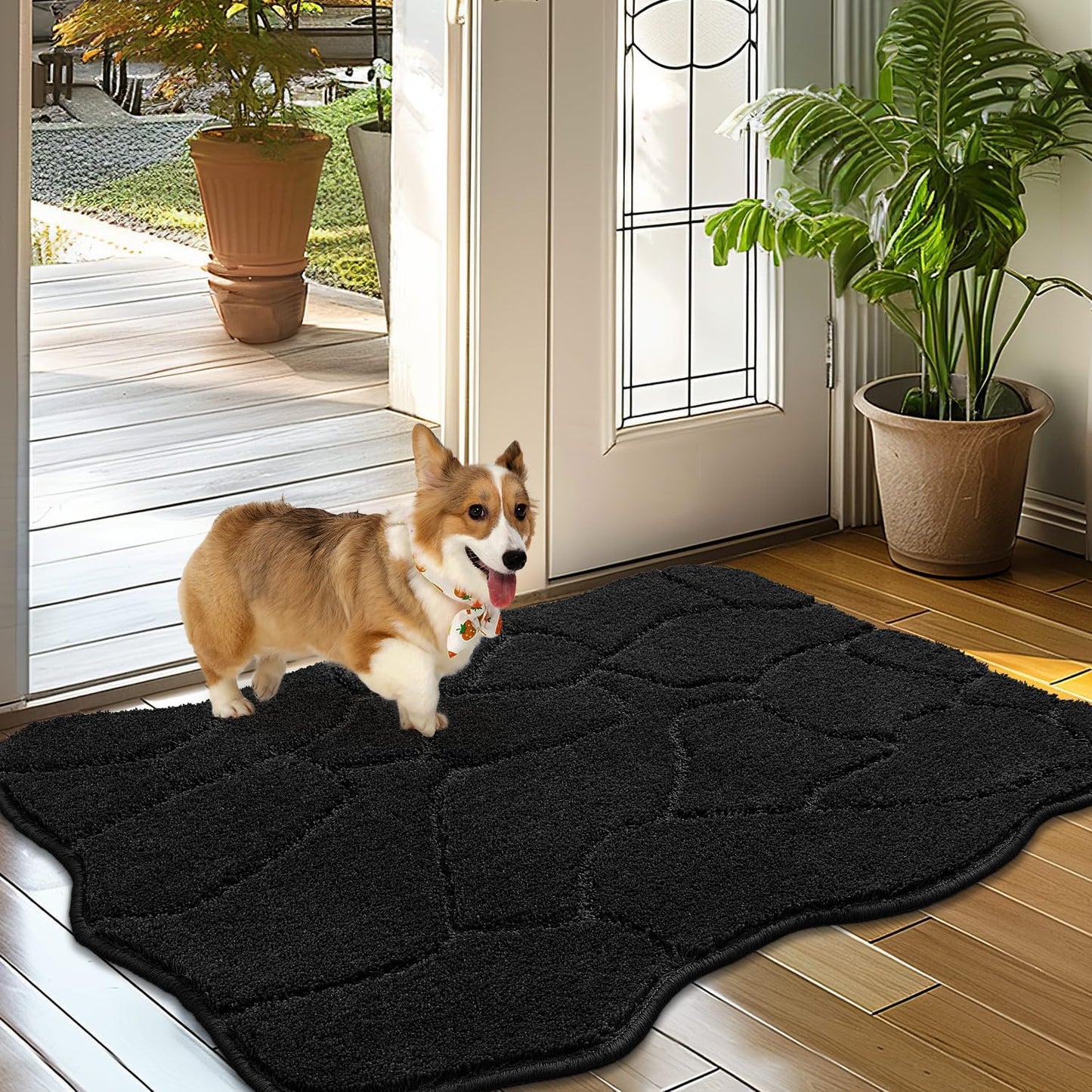 BSICPRO Dog Mat for Muddy Paws, 24x36 Low Profile Absorbent Dirt Trapper Door Mat, Non-Slip Washable Mud Mat for Dogs, Polyester Pet Rug Mat for Front Door Indoor, Patio, Entrance (Black)
